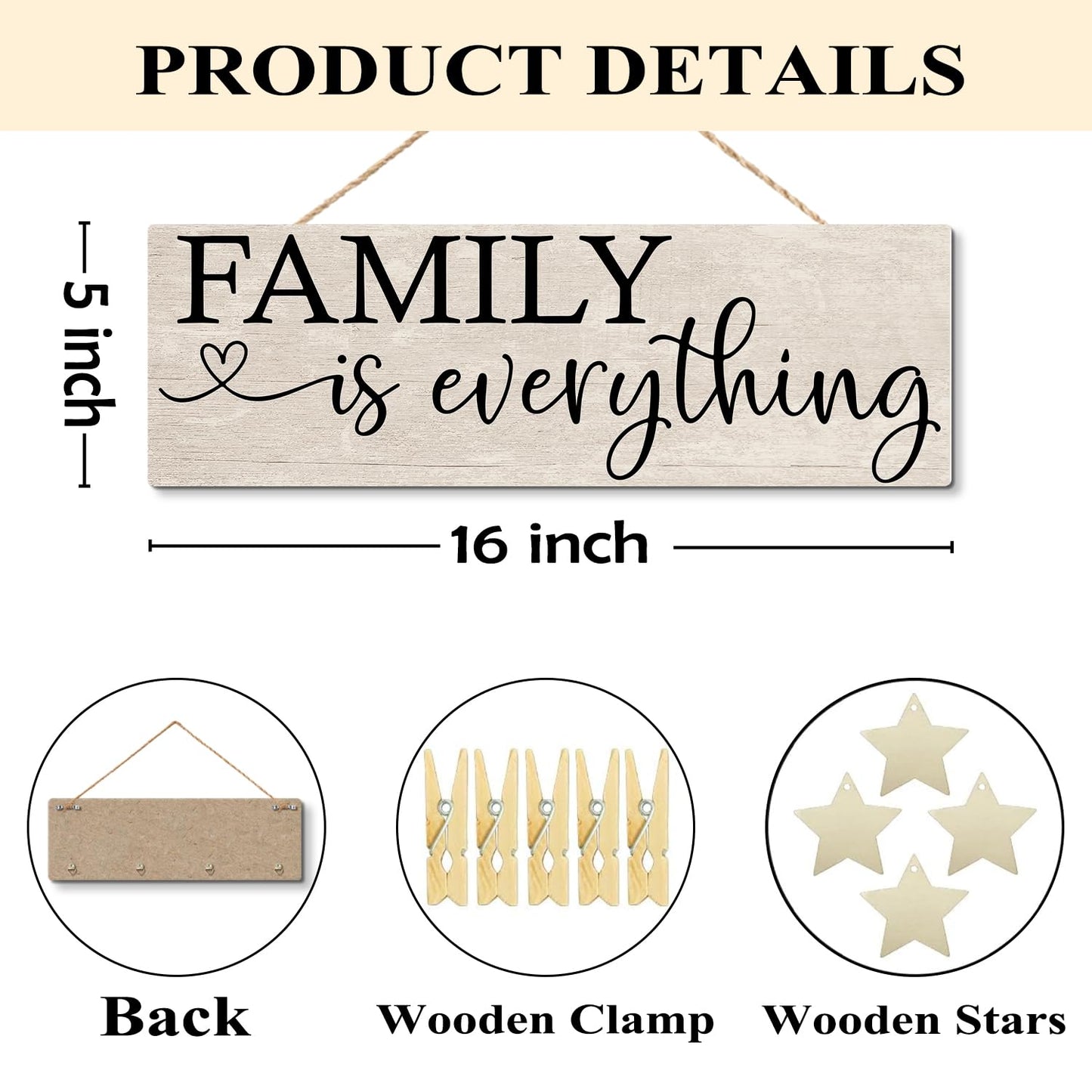 NaZaUK Family Picture Frames Collage Wall Decor Hanging Display, Family is Everything, Hanging Photo Display with Clips, Picture Board Wood Rustic Frames, Bedroom Decor for Teen Girls