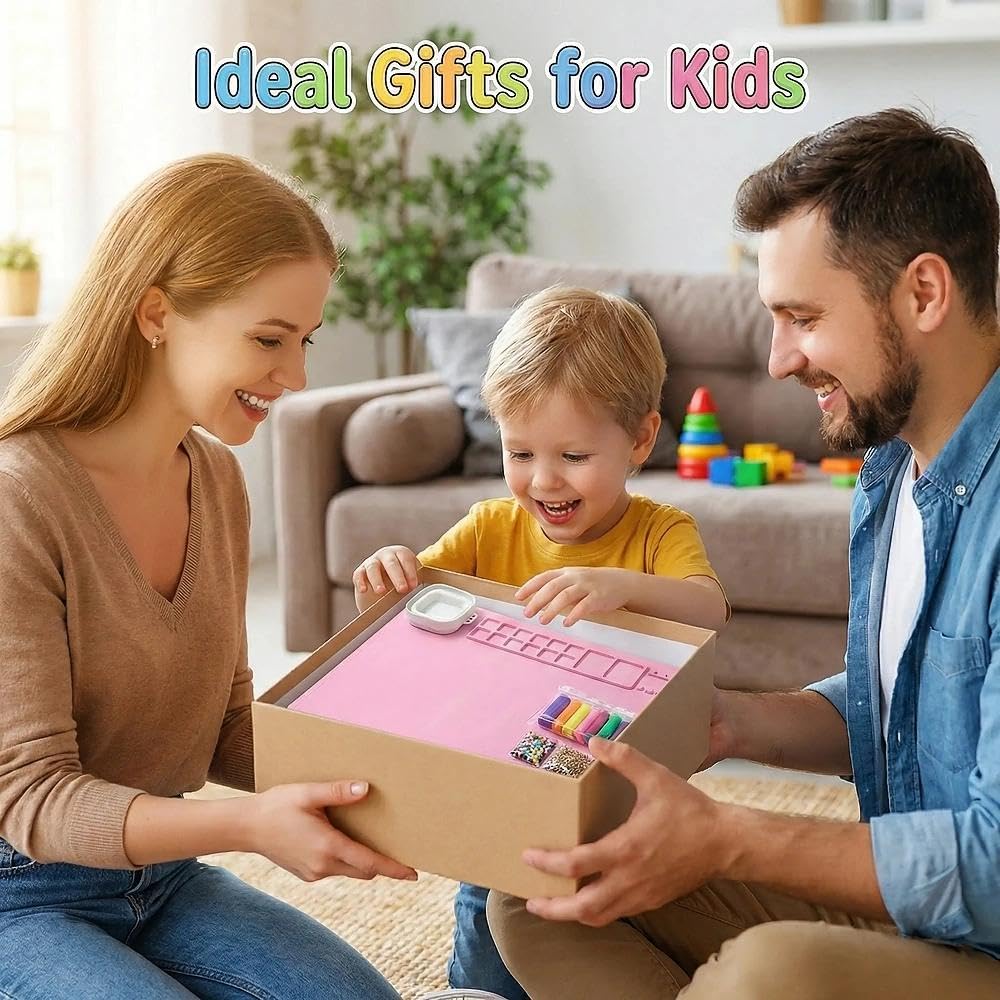 AWOKE Silicone Painting Mat | 20"x16" No-Spill Art Matt for Resin DIY, Beading, with Magnetic Water Cup, 12 Paint Wells & Palettes | Washable Table Protector for Toddlers & Kids Gift (Pink)