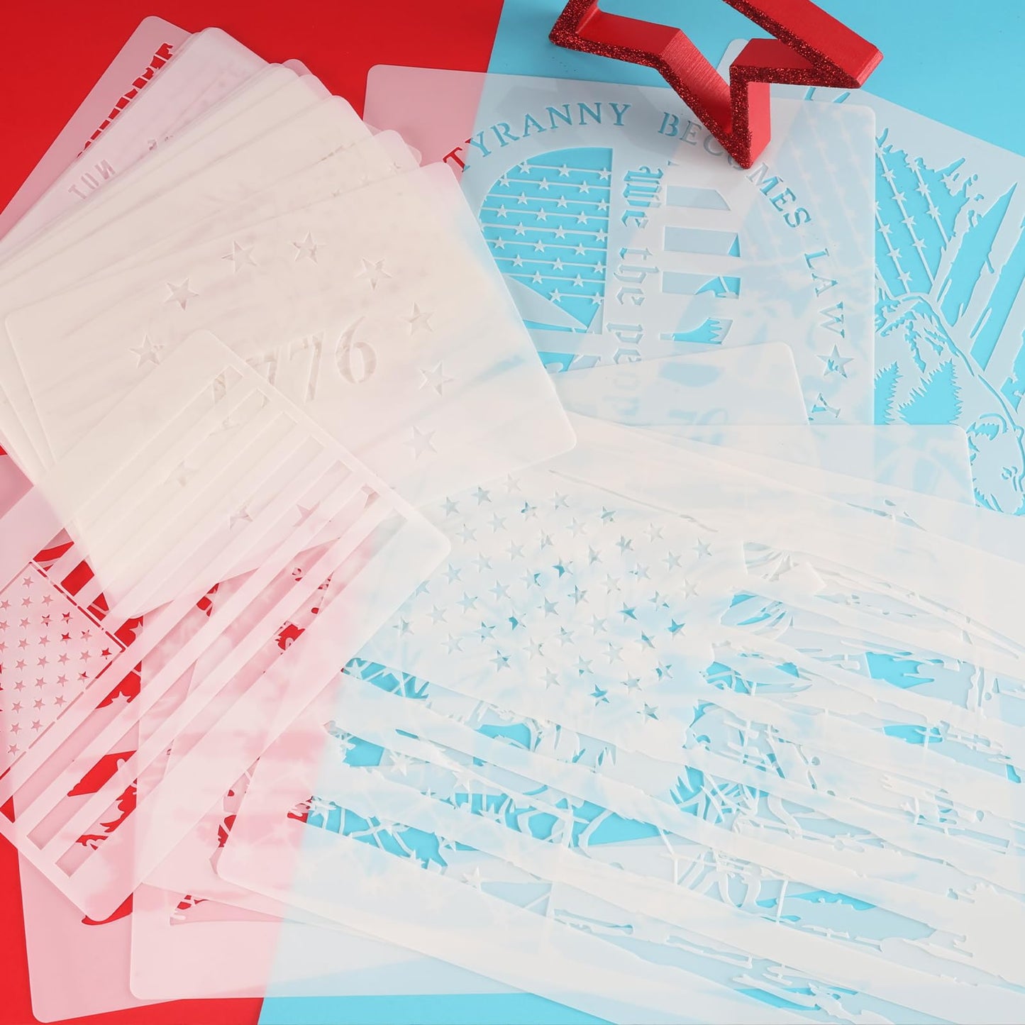 ZCPTZ 21 Pcs American Flag Stencils for Painting Reusable Templates Patriotic 50 Stars 1776 Flag We The People Crafts Stencil for Wood, Wall, Fabric, 4th of July Independence Memorial Day DIY Drawing