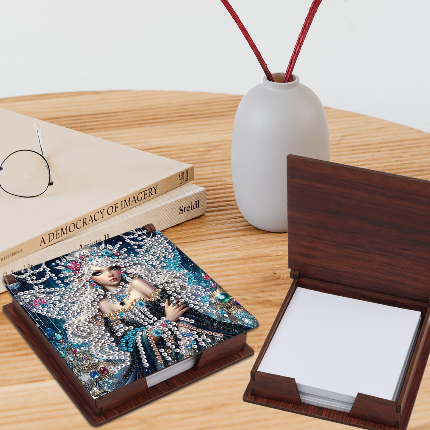 JISHSHAY Diamond Painting Note Box Fairy Diamond Art Sticky Note Holder Elf Gem Painting Notecard Box Gem Art Mosaic Kits for Adults Embroidery Kit Memo Pad Holder,Contains 160 Sheets of Paper