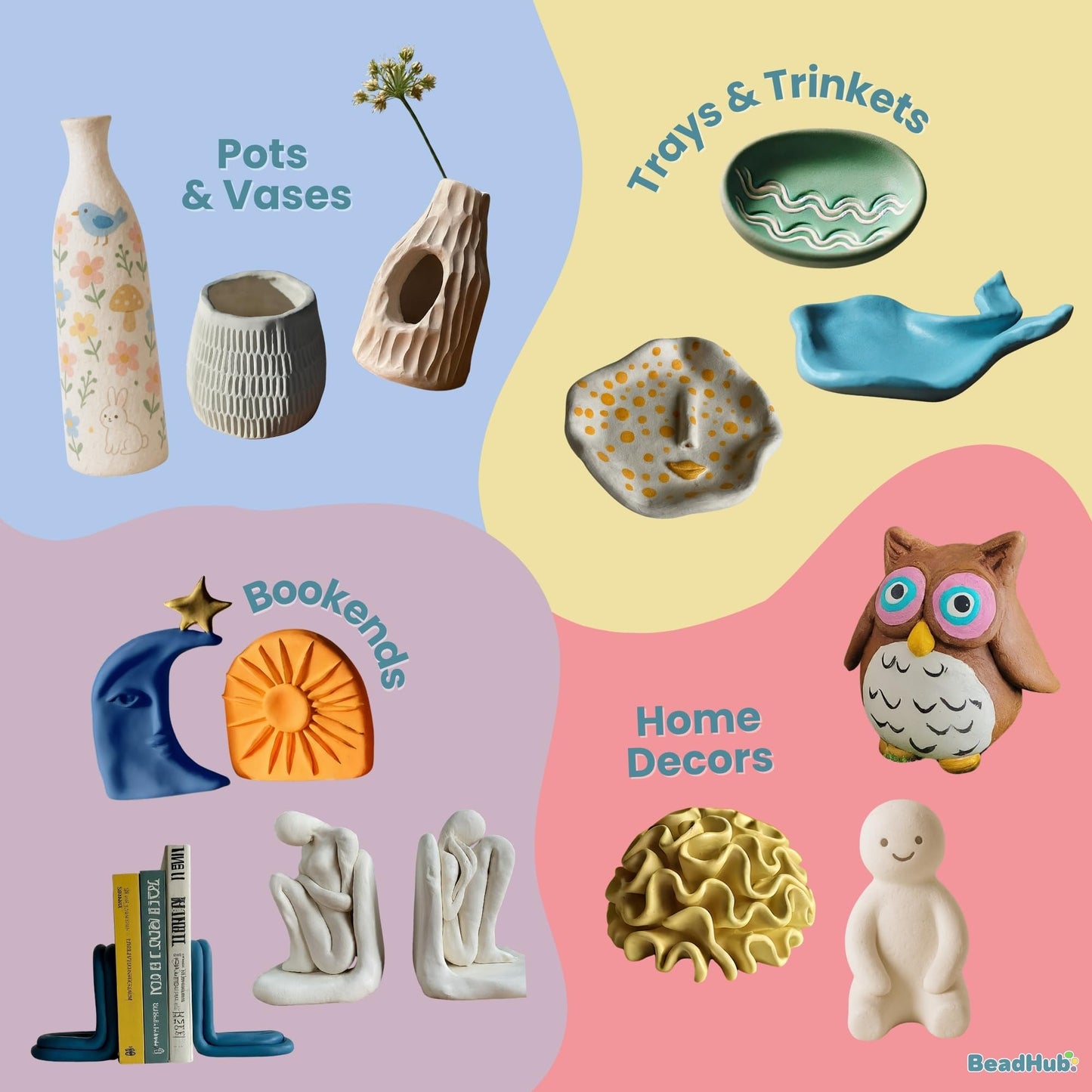 Pottery Kit for Beginners, 4.4LBS Air Dry Clay for Adults with Sculpting Tools, Paint, Glaze, 2kg Air-Dry Modeling Clay | Molding, Sculpt & Painting Set, Hobby Date Night DIY Art Craft Kits (White)