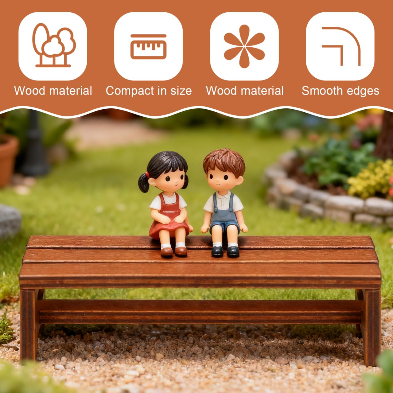 ibasenice 2Pcs Miniature Dollhouse Bench Set - 1:12 Scale Wooden Park Chair Furniture Accessories, Tiny Brown Garden Benches for Fairy Gardens, Christmas Village, Crafts, and Photography Props