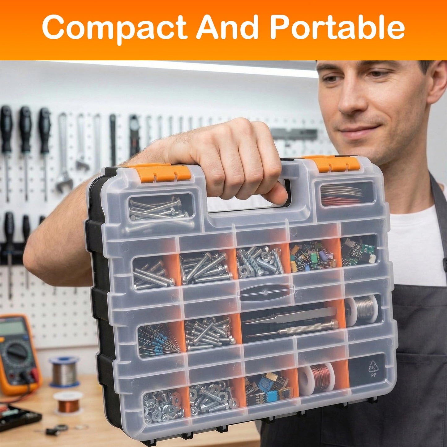 NOEAIKE Plastic 2-Pack Tool Box,Double Side Tool Organizer Small Parts Tool Box Hardware Organizer with Removable Plastic Dividers for Bead/Screws/Nuts/Nails/Bolts/Bins/Crafts