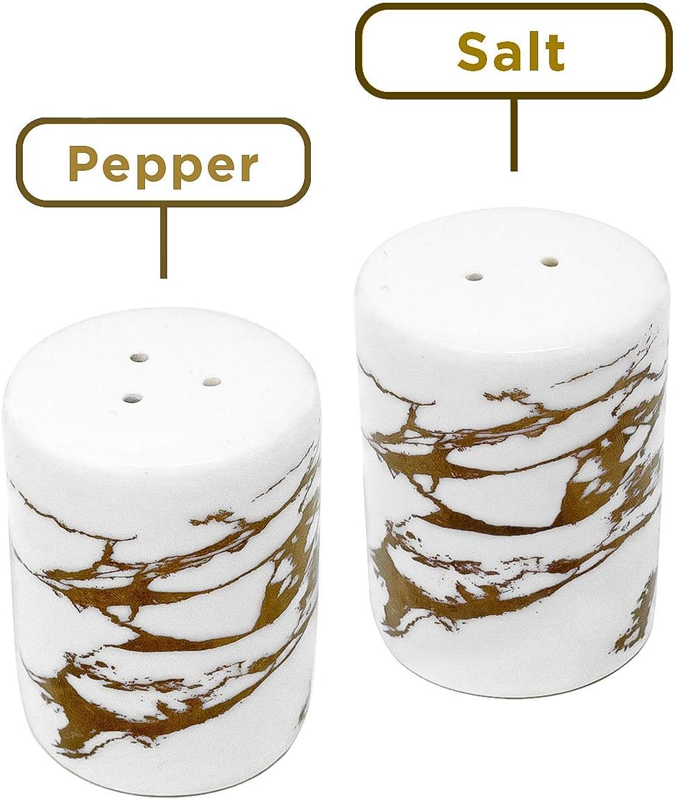 Modern Gold Ceramic Salt and Pepper Shaker Set with Lids