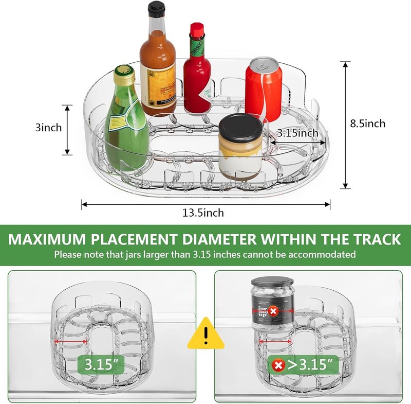 Onadak Lazy Susan Turntable Organiser for Fridge, 360°Rotating Spice Racks for Kitchen Cabinet, Fridge and Pantry Organizer, 33 X 7.5cmClear PET Revolving Condiment Holder