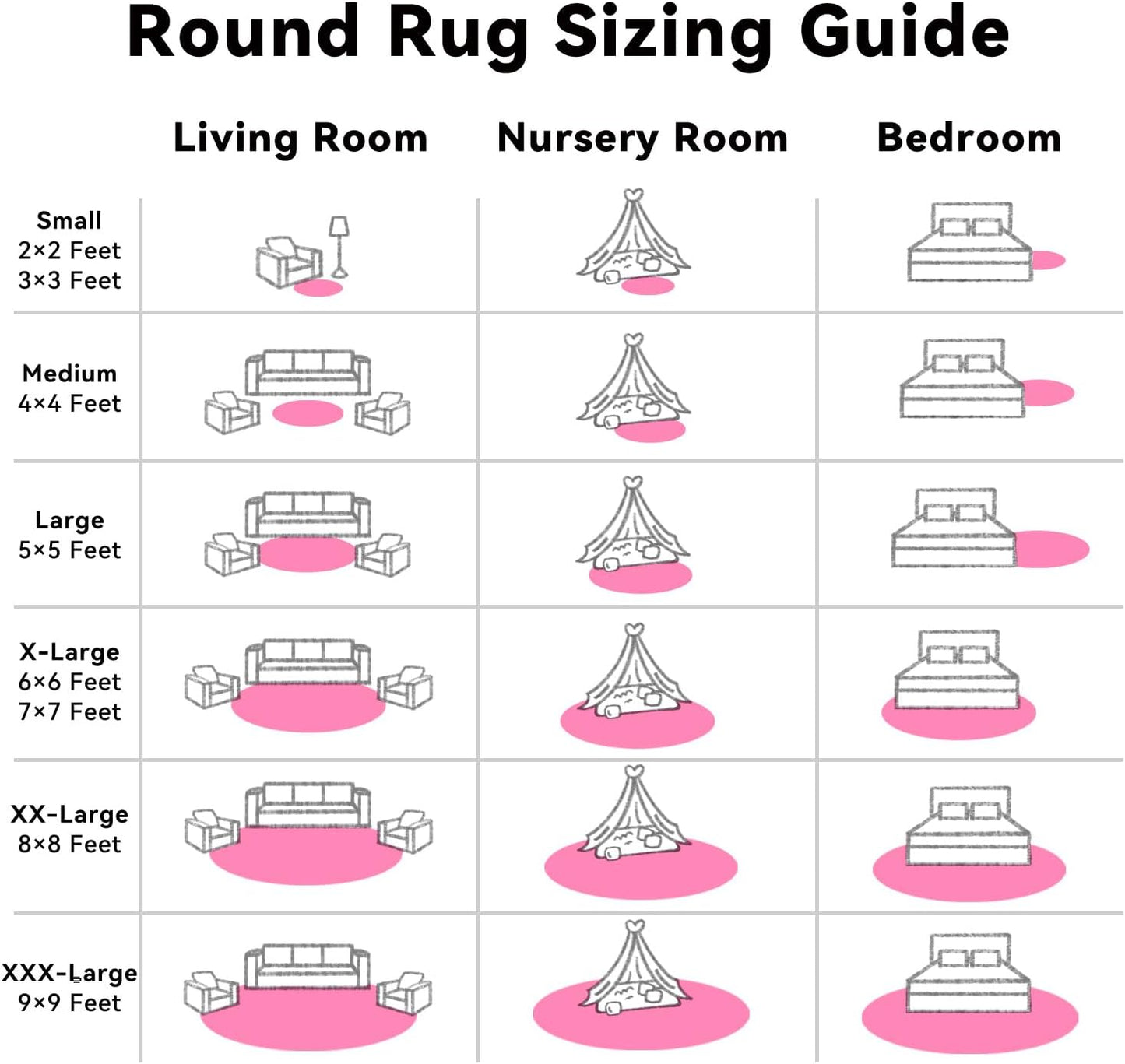 OLANLY Round Hot Pink Area Rug - Soft, Fluffy, Machine Washable 8 ft Circle Carpet for Bedrooms & Nurseries