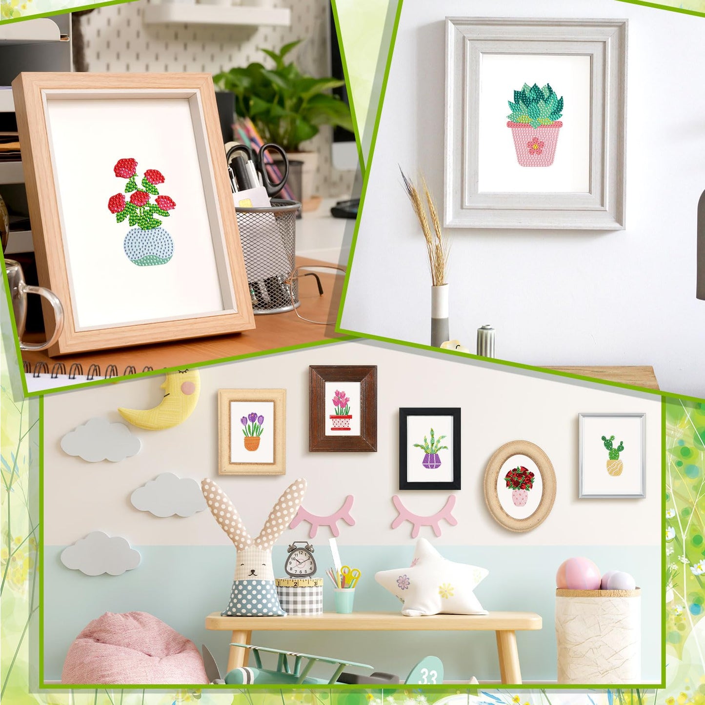 Xuhal 30 Pcs Mini Diamond Art Kits for Adults, Small Diamond Painting Kits, Green Plant & Floral Potted Mini Diamonds Painting Kit 5d DIY Rhinestones Crafts with Cardboard for Beginner Gifts