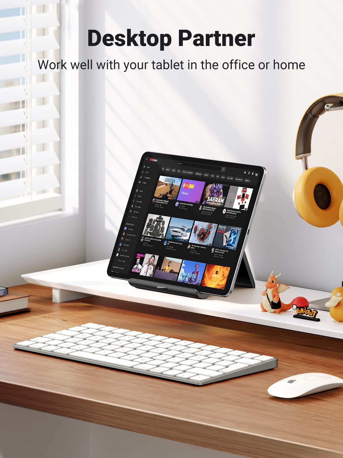 UGREEN Tablet Stand Holder Adjustable Portable Desktop Dock Office Compatible with iPad Pro 11 9.7 10.5 Air Mini 5 4 3 2 iPhone 17 16 15 14 13 12 Black