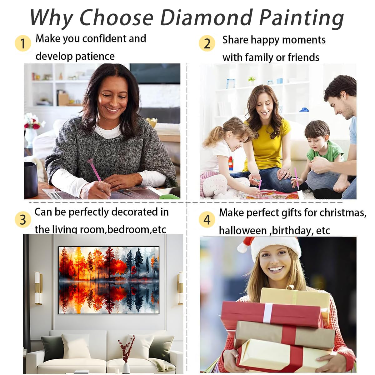 Ohhvvow 5D Lake & Forest Reflection Large Diamond Art Kit for Adults, 27.5x15.7 Inch Large Landscape Diamond Painting with Numbered Canvas, DIY Full Drill Gem Craft Kits, Serene Gift for Beginners