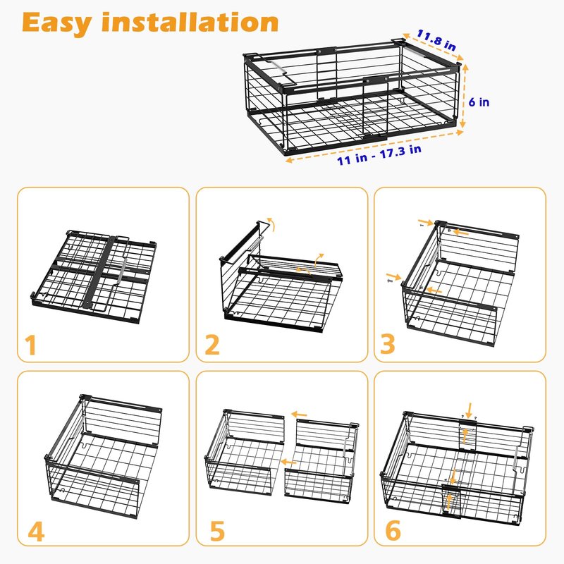 NADAMOO Freezer Organizer Bins, 4 Packs Large Expandable Stackable Chest Freezer Containers with Handle, Metal Adjustable Storage Baskets for Fridge, Deep Freezer, Cabinet, Kitchen, Pantry - Black