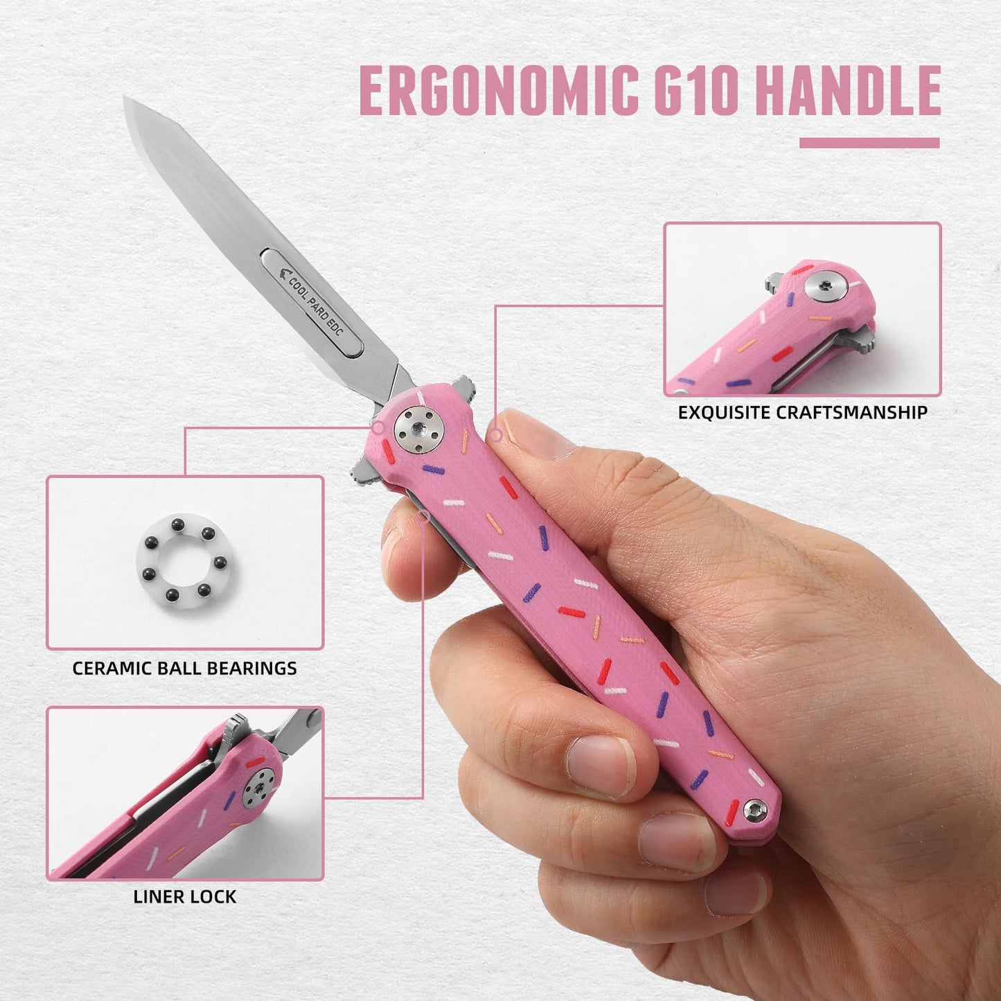 Mini Slim Folding Scalpel,Scalpel Pocket Knife with 10pcs #60 Replaceable Razor Blades,G10 Handle EDC Utility Knife with Liner Lock,Pocket Clip,Gift for Men Women(Donut)