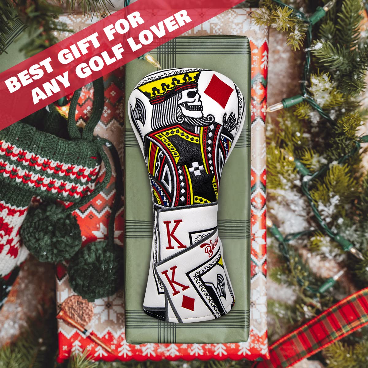 BAIRBRE Golf Club Covers - Poker Diamond King Driver Covers Fariway Wood Headcovers 3 Wood Hybrid Head Cover for Most Brands