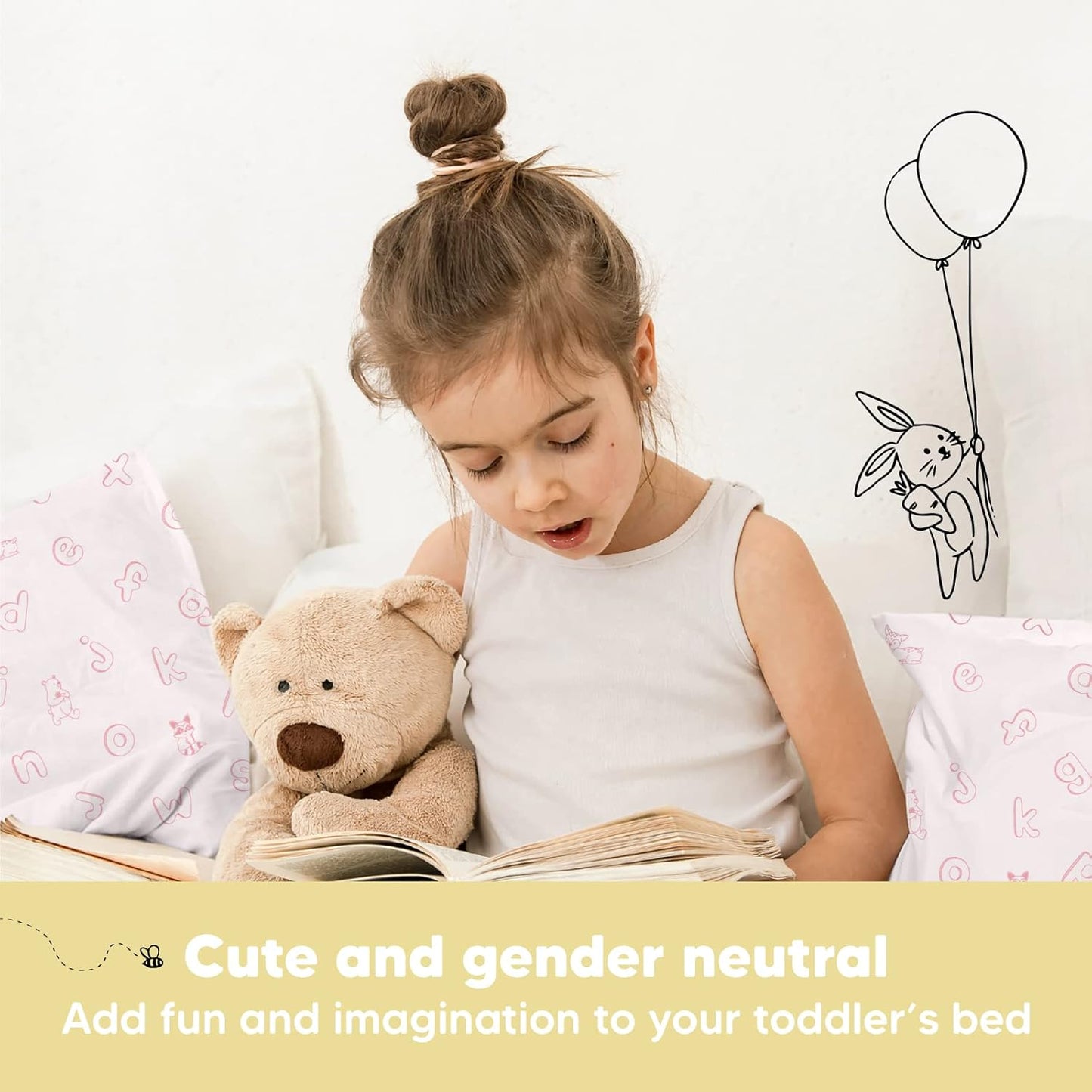 My Little Dreamy Toddler Pillow - Organic Cotton Travel Bed Pillow with Case, Soft & Breathable, 13x18 (ABC Land Rose)
