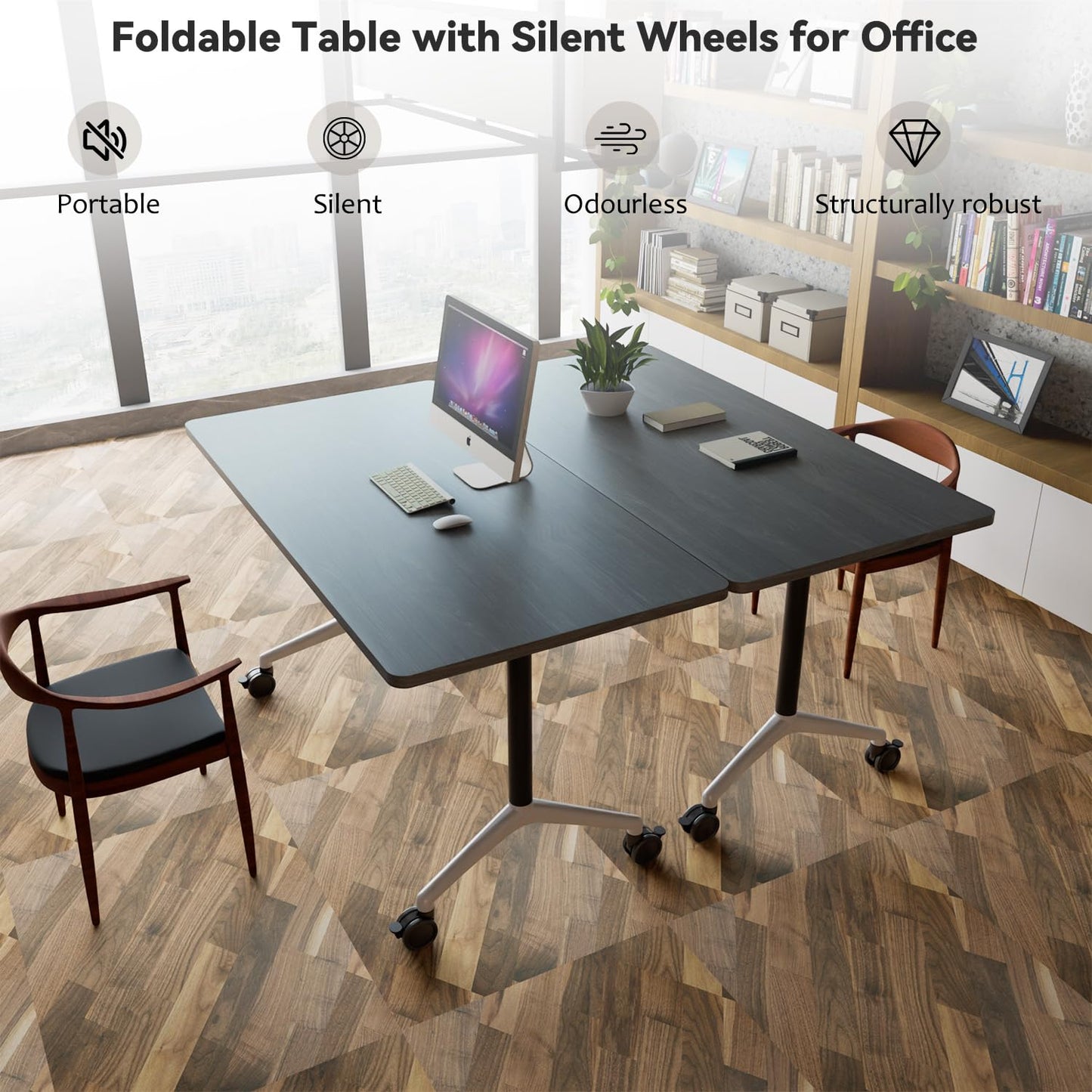 Folding Conference Room Tables, Seminar Conference Table Modern Flip Top Training Meeting Tables, Conference Room Table with Wheels for Home Office Classr,4 Pack 55.1inch