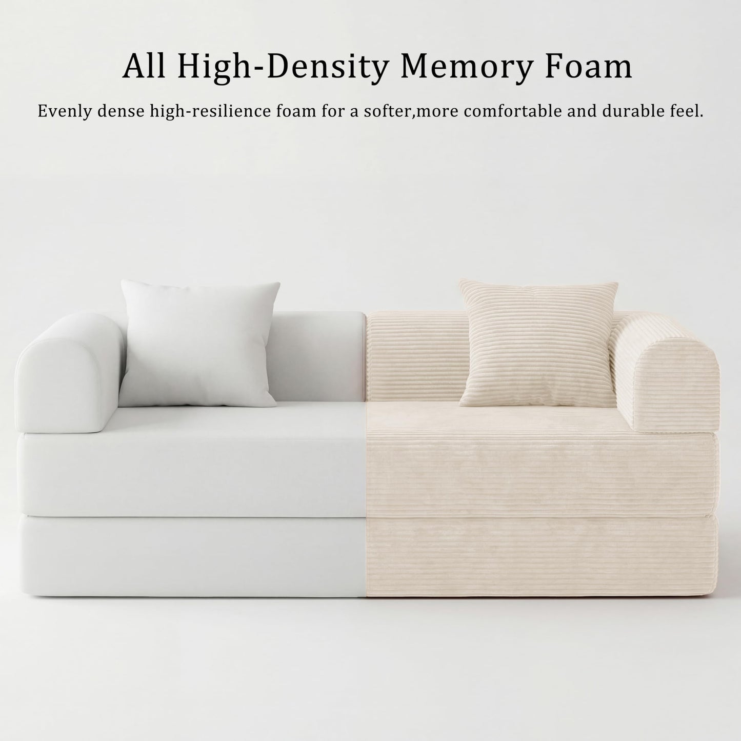 HouseMila 59" Boneless Couch,4-in-1 Futon Sofa Bed Modular Loveseat Sleeper Folding Compressed Couch with Pillows,No Assembly Required Convertible Sofa Bed for Living Room Bedroom Guest Room,Beige