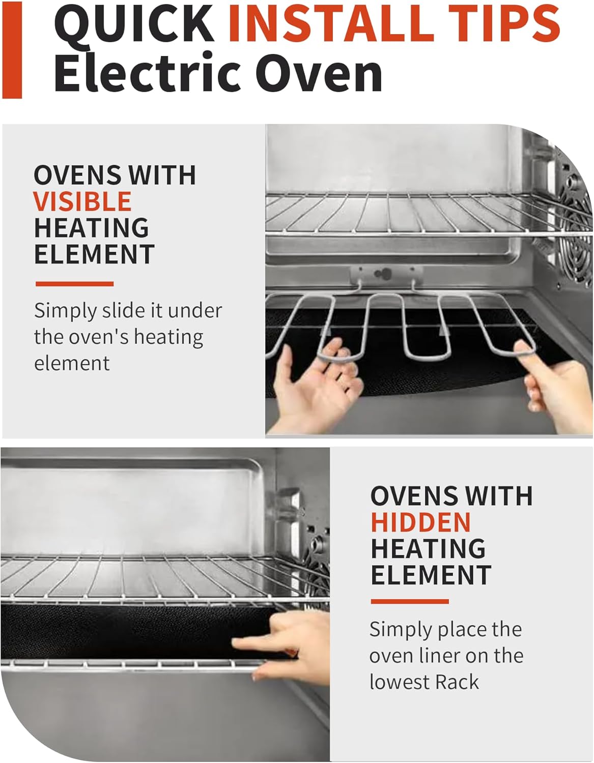 Skiennix Oven Liners - Heavy Duty Non-Stick Mats for Electric & Gas Ovens | 17x25" | BPA & PFOA Free, Dishwasher Safe, Black