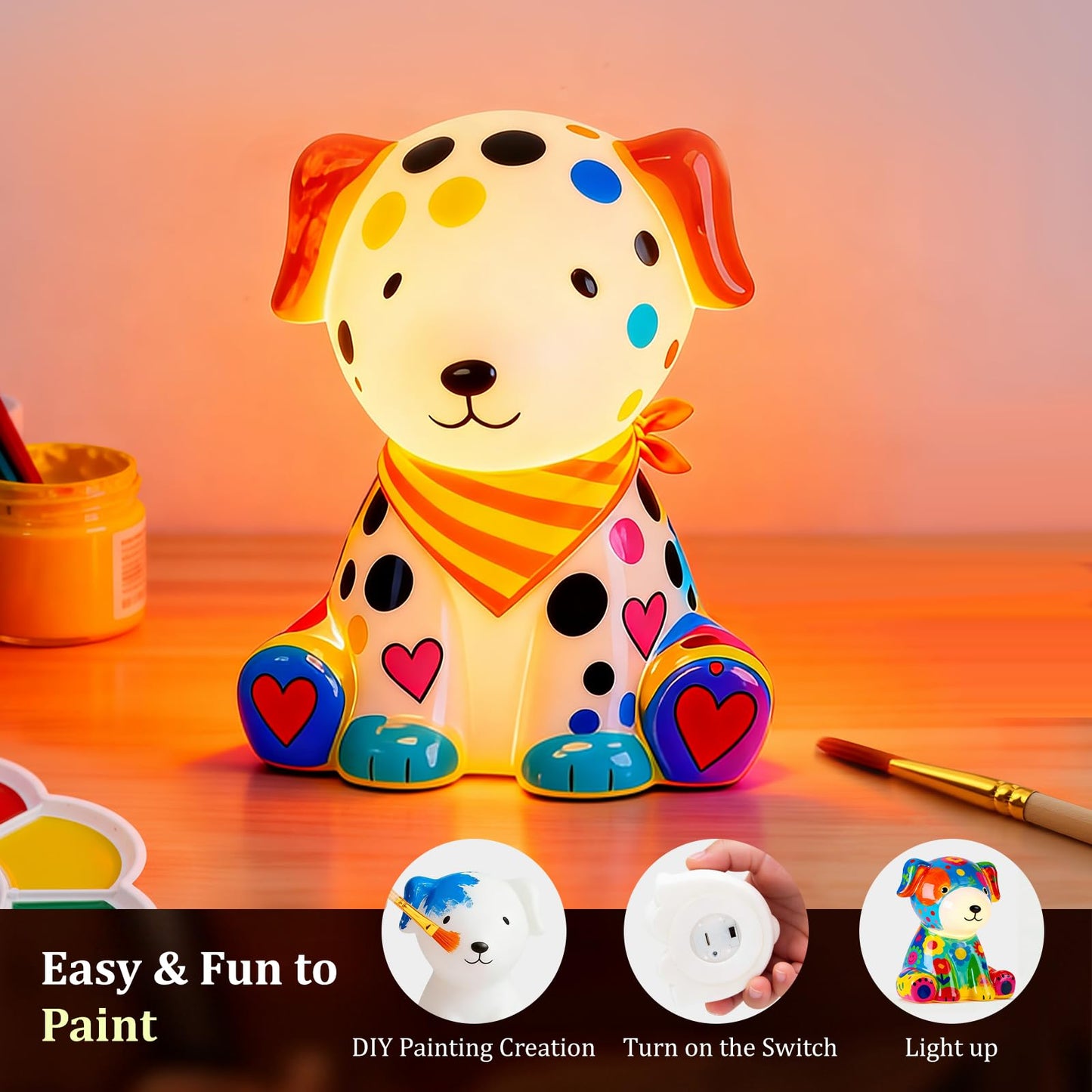 Paint Your Own Dog Lamp Kit - Art & Crafts Painting Kits for Kids, DIY Puppy Crafts Night Light,Art Supplies School Activities,Easter Christmas Birthday Creative Gift for Boys Girls Ages 4 5 6 7 8+