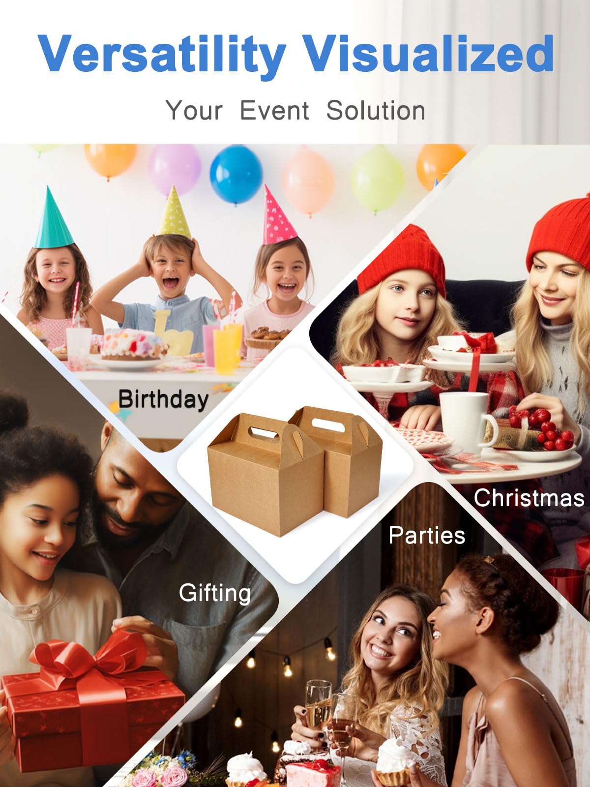 Shallive 15 Pcs Large Treat Boxes 9x6x6 Inch Brown Kraft Lunch Boxes with Handle Gift Bags For Baby Shower Birthday Party Supplies