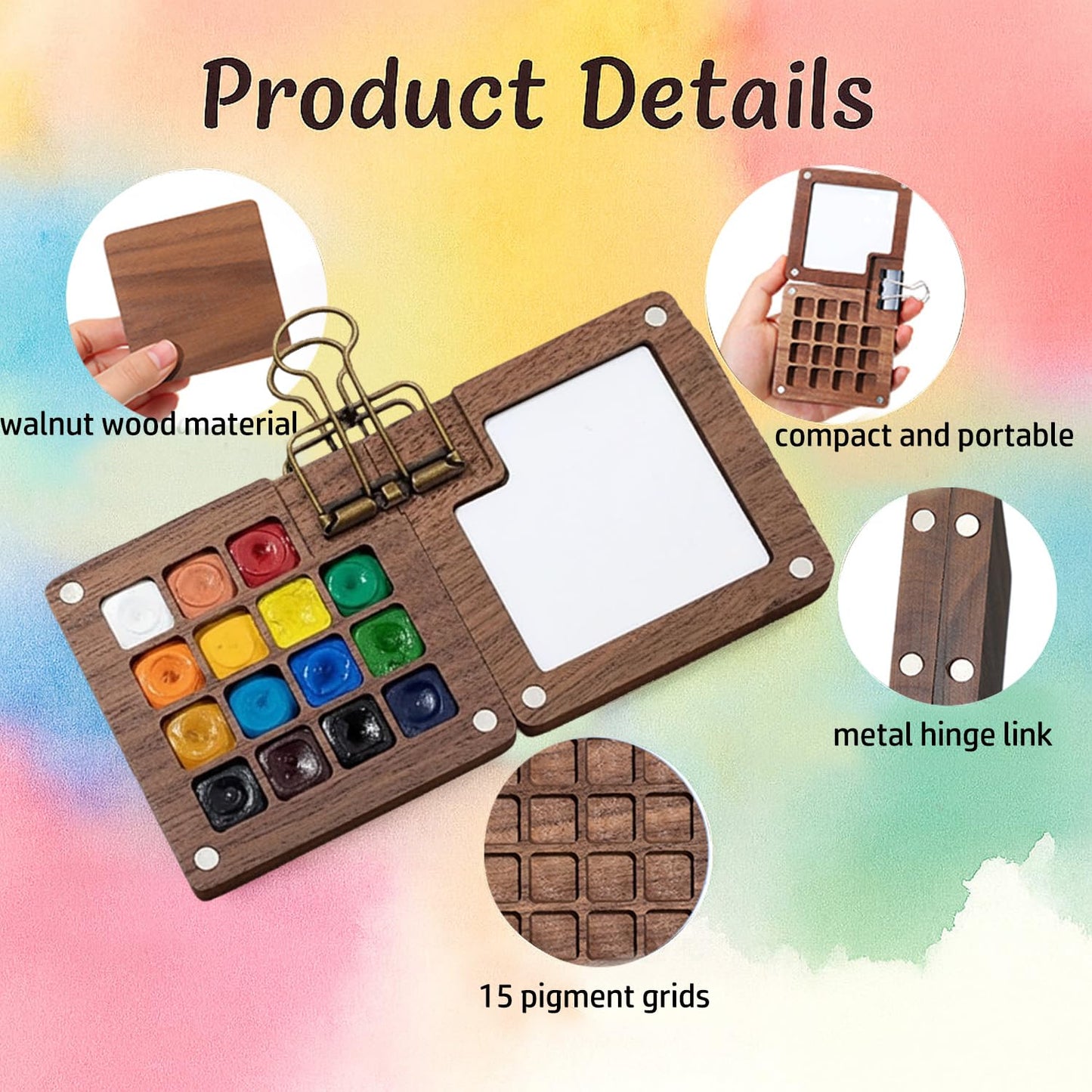 fsdyknej Portable Painting Kit for Adults, Travel Art Set with Mini Wooden Palette, Canvas Tote Bag, Brushes, Blank Cards and Bookmarks for DIY Creative Projects
