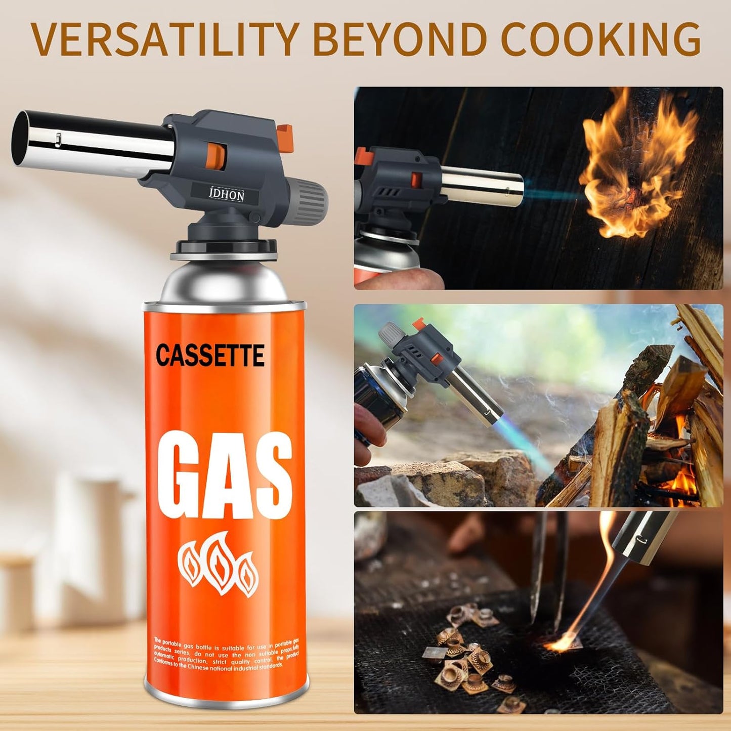 Butane Torch JDHON Compact Kitchen Torch with Adjustable Flame for Cooking, Baking, Soldering, BBQ, Creme Brulee