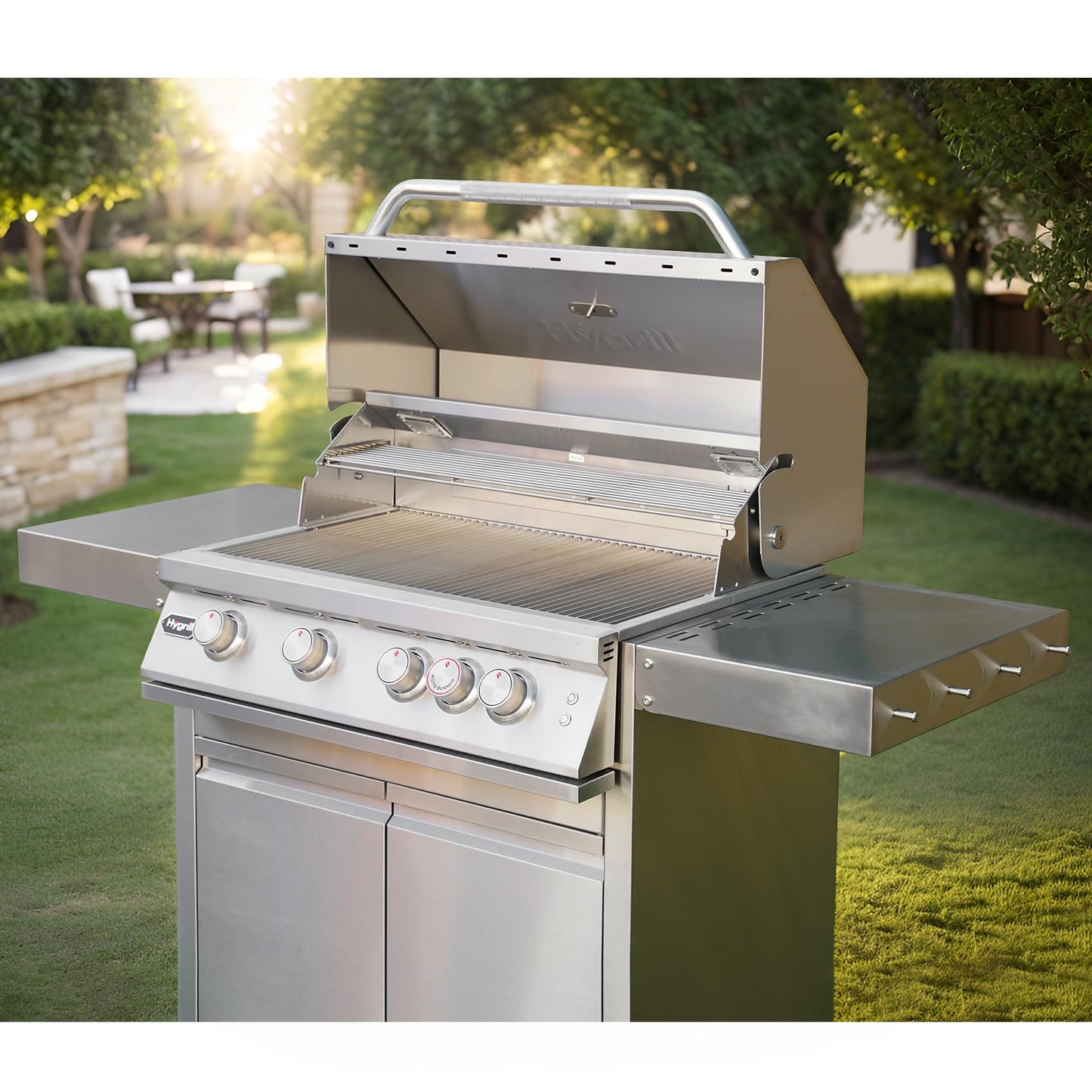 Stainless Steel Grill Cart for Hygrill 4-Burner Built-In Gas Grill, Outdoor Kitchen Island with Foldable Side Shelves and Storage Cabinet