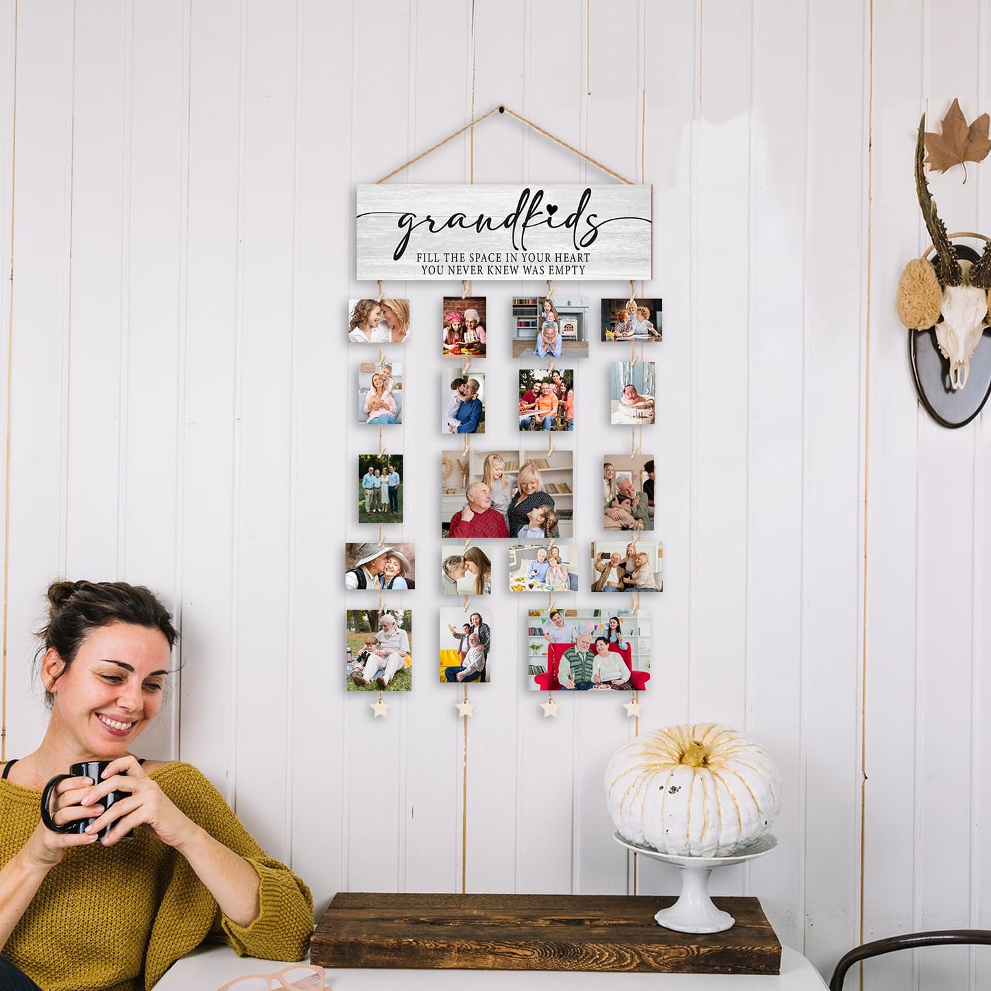 Orchroma Grandkids Picture Frames Collage Wall Decor,Grandpa Grandma Picture Frame,Gifts for Grandparent from Grandkids,Grandkids Picture Board,Hanging Photo Display with Clips,Picture Hanging Kit