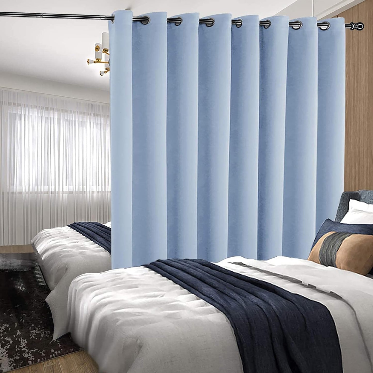 Curtain Rod, 48" - 84" Adjustable Black Curtain Rods for Windows, 1" Diameter with Brackets