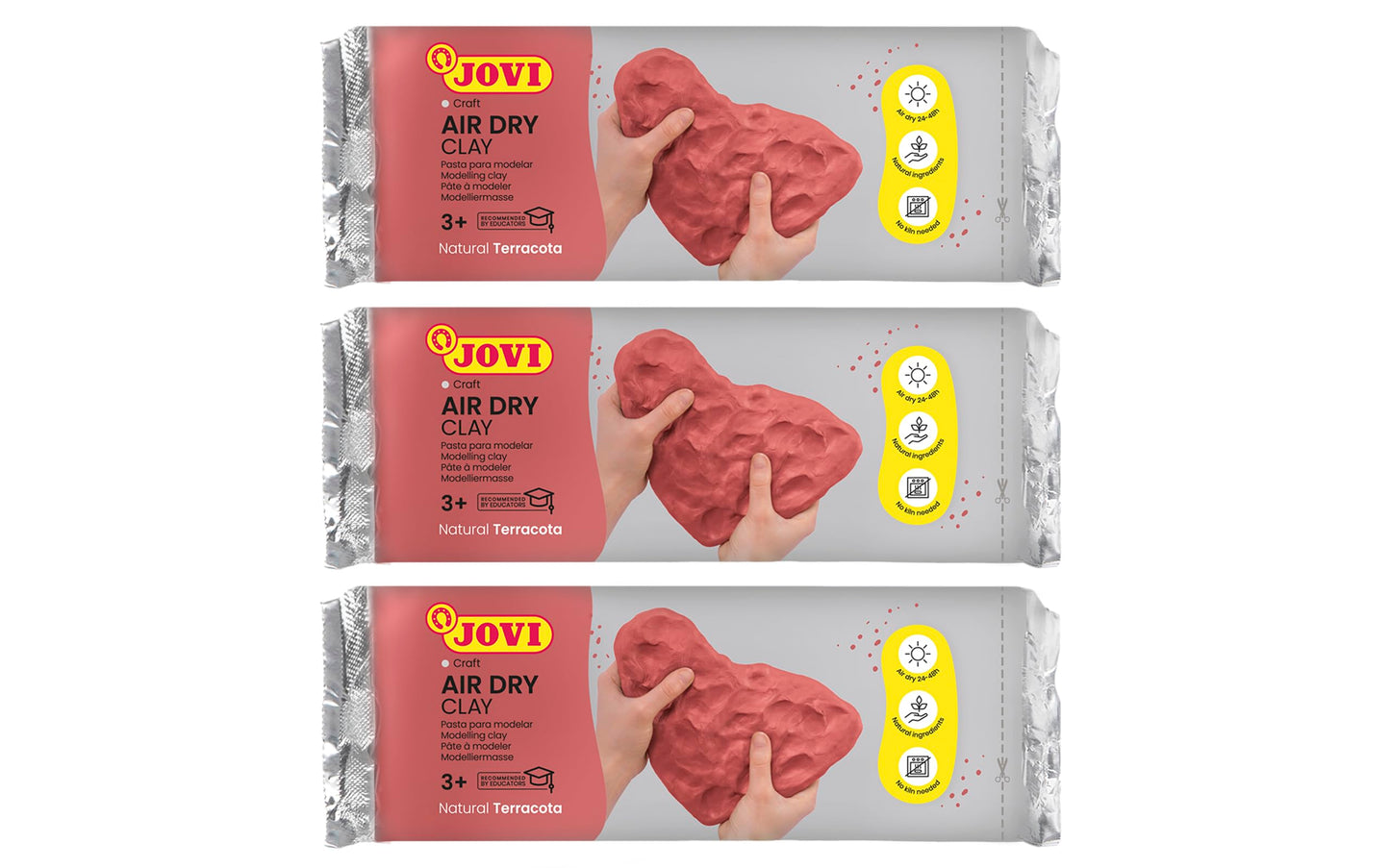 Jovi - Air Dry Clay, Set of 3 Units, 1.1lb Each, Total of 3.3 lb, No Oven Needed, Terracotta Color, Pottery Clay for Arts and Crafts Projects