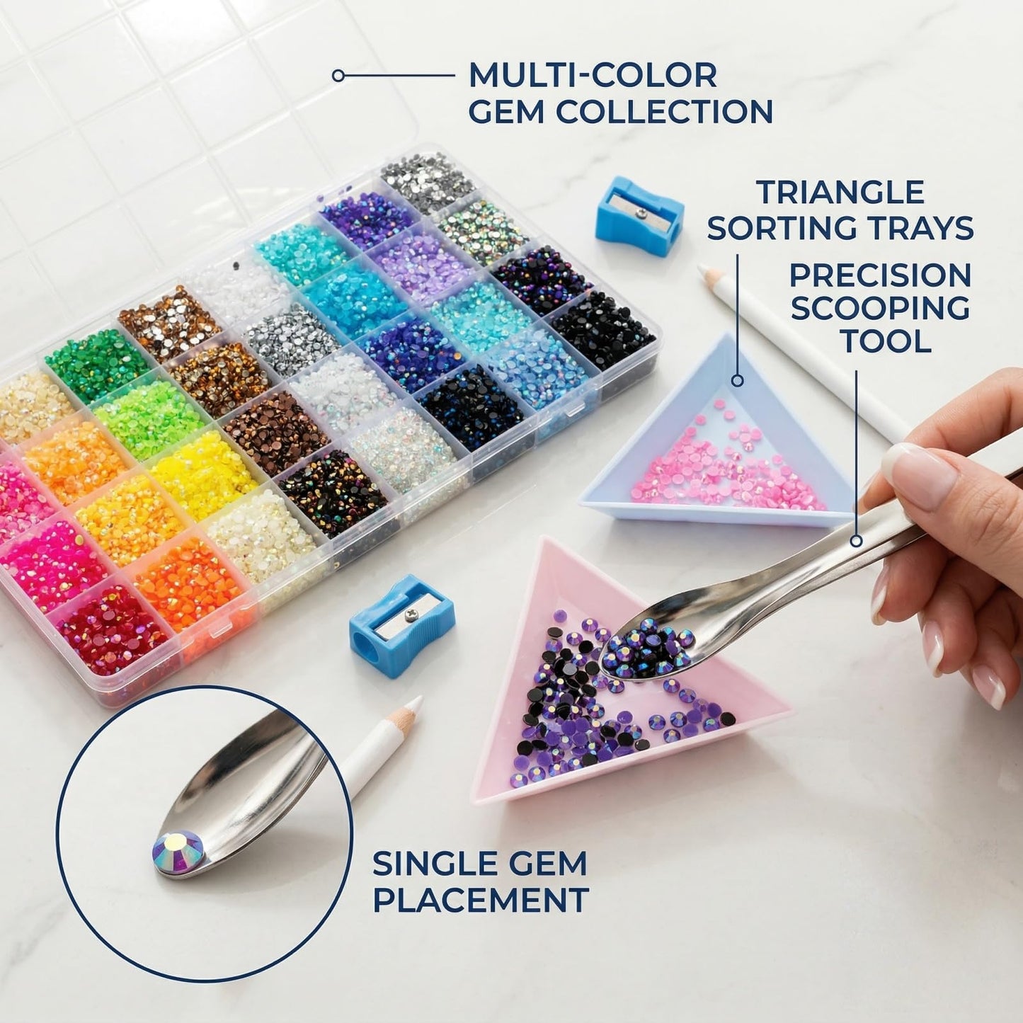 DRZY 38000Pcs Resin Jelly Rhinestones Bedazzling Kit - 32 Colors 3mm Flatback Gems with Glue, Pro Tools & Storage Bags for DIY Crafts, Shoes, Nail Art