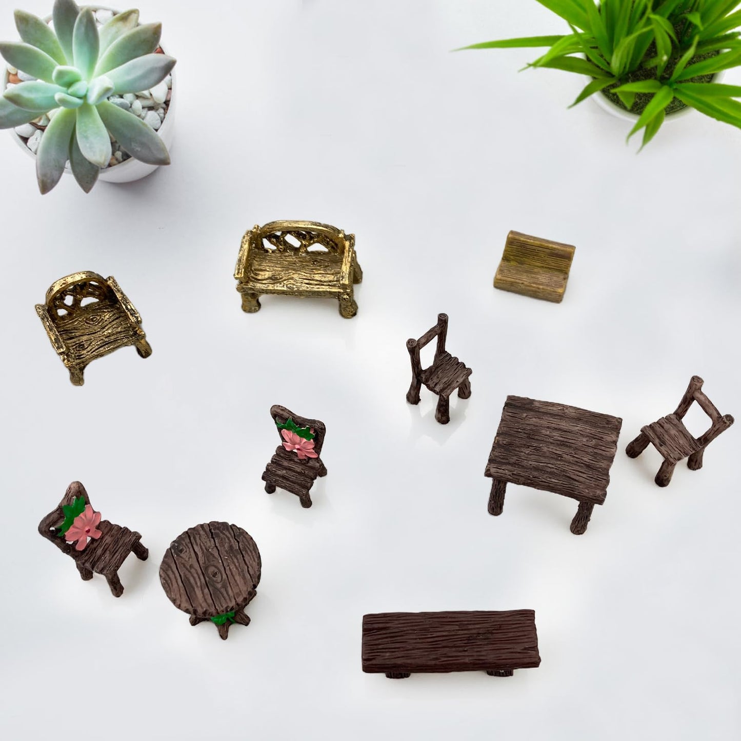 Fairy Garden Accessories Miniature Table and Chairs Set Micro Landscape Decoration DIY Craft Gift, Pack of 10