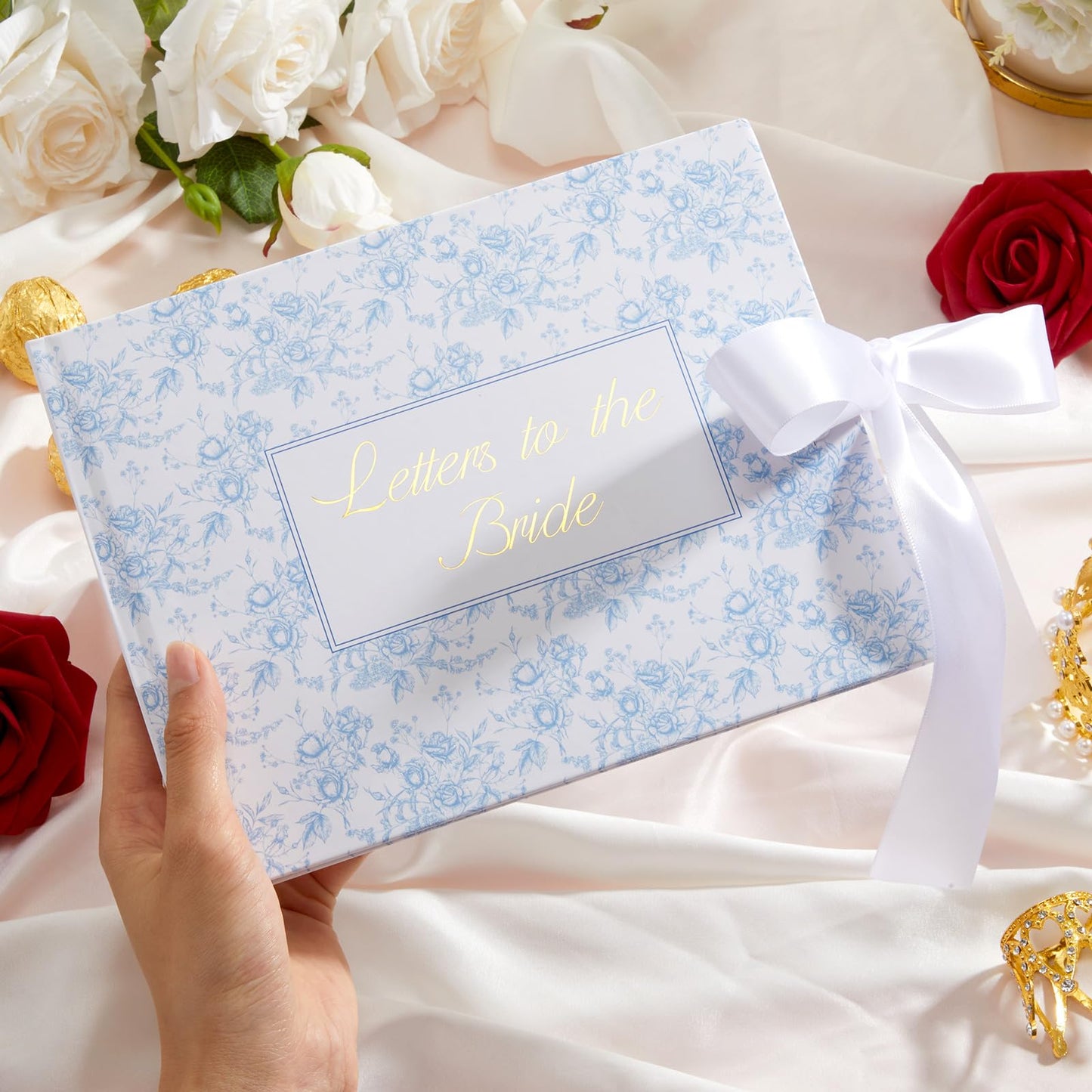 Humyoun 8.5 x 7 Inch Wedding Guest Book Letters to the Bride Scrapbook Wedding Memory Book Bridal DIY Blank Paper Scrapbook Photo Album Guest Sign (Blue,Classic)