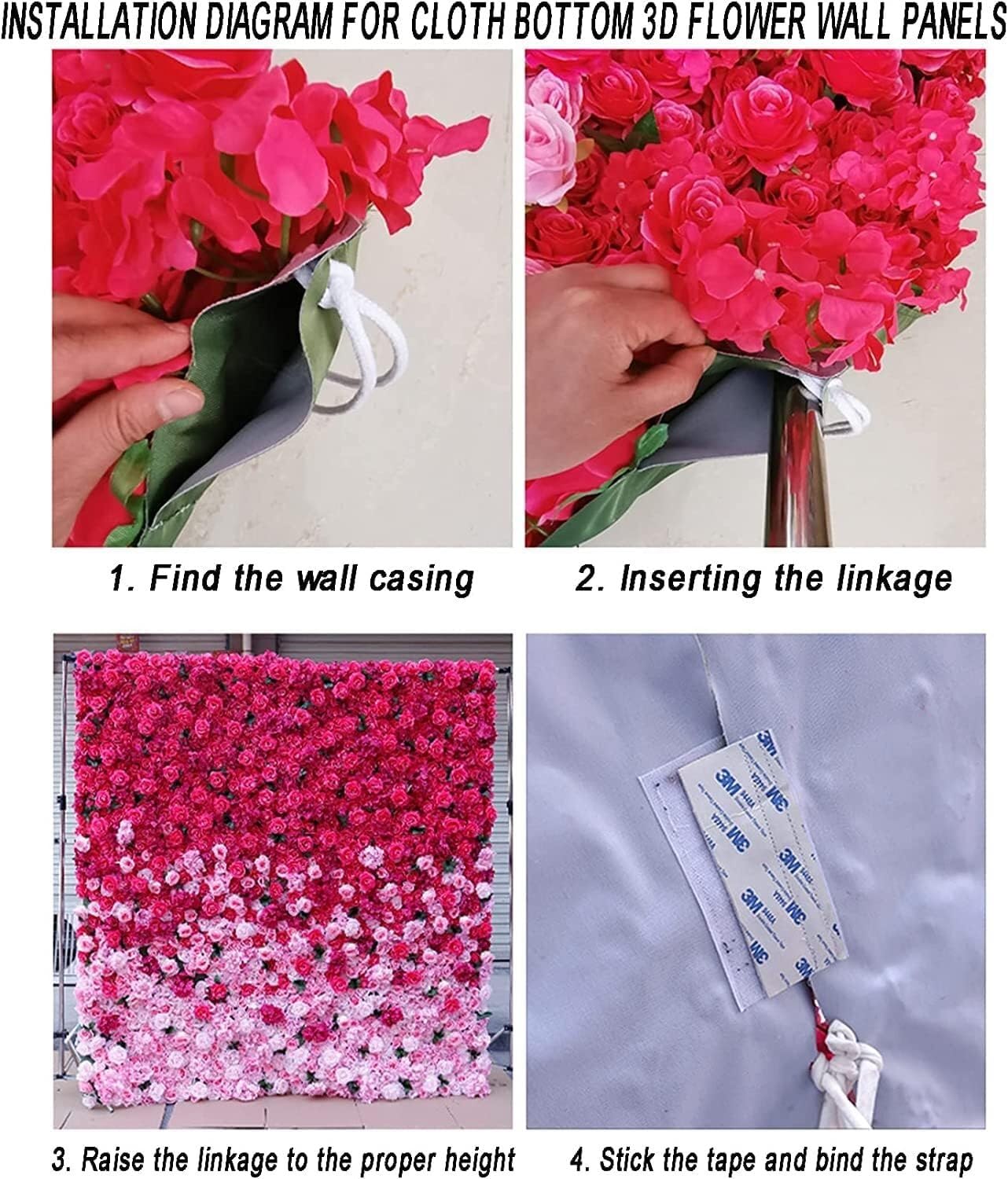 CVGfko Flower Wall Panel White & Pink Roses Artificial Flower Backdrop for Wedding Party Flower Birthday Decorations, Hanging Artificial Flowers Wall Romantic Silk Rose Flo-3M*3M