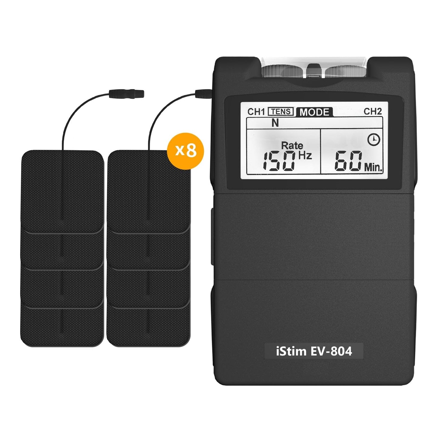 iSTIM EV-804 TENS/EMS 2 Channel Rechargeable Combo Machine Unit - Muscle Stimulator + Back Pain Relief and Management- 7 modes/24 Programs/Backlit (Including Electrodes Pads)