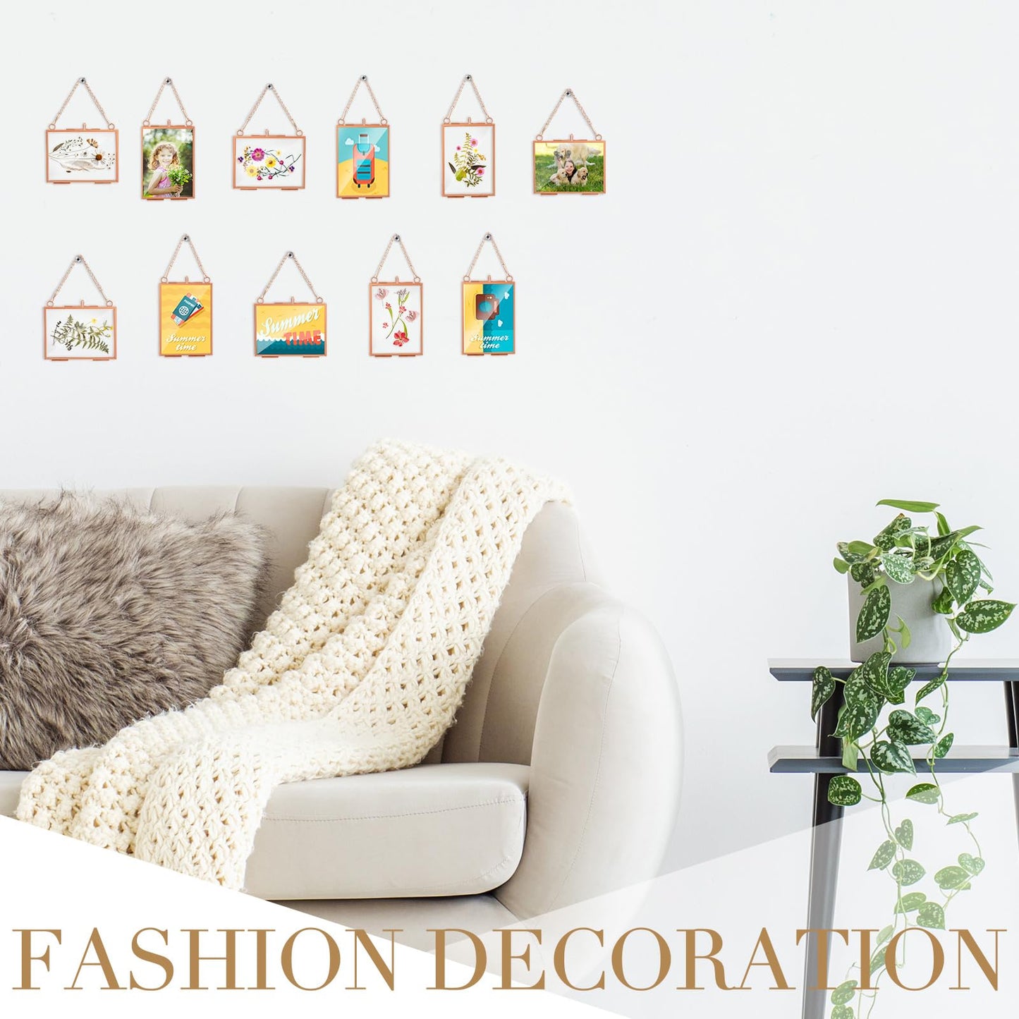 Kigley Double Glass Frame for Pressed Flowers Floating Hanging Photo Frame Gift for Graduation Mother's Day 3.5 x 2.5 in Brass Clear Decor with Chain for Display Gallery Artwork(Rose Gold,12 Pcs)