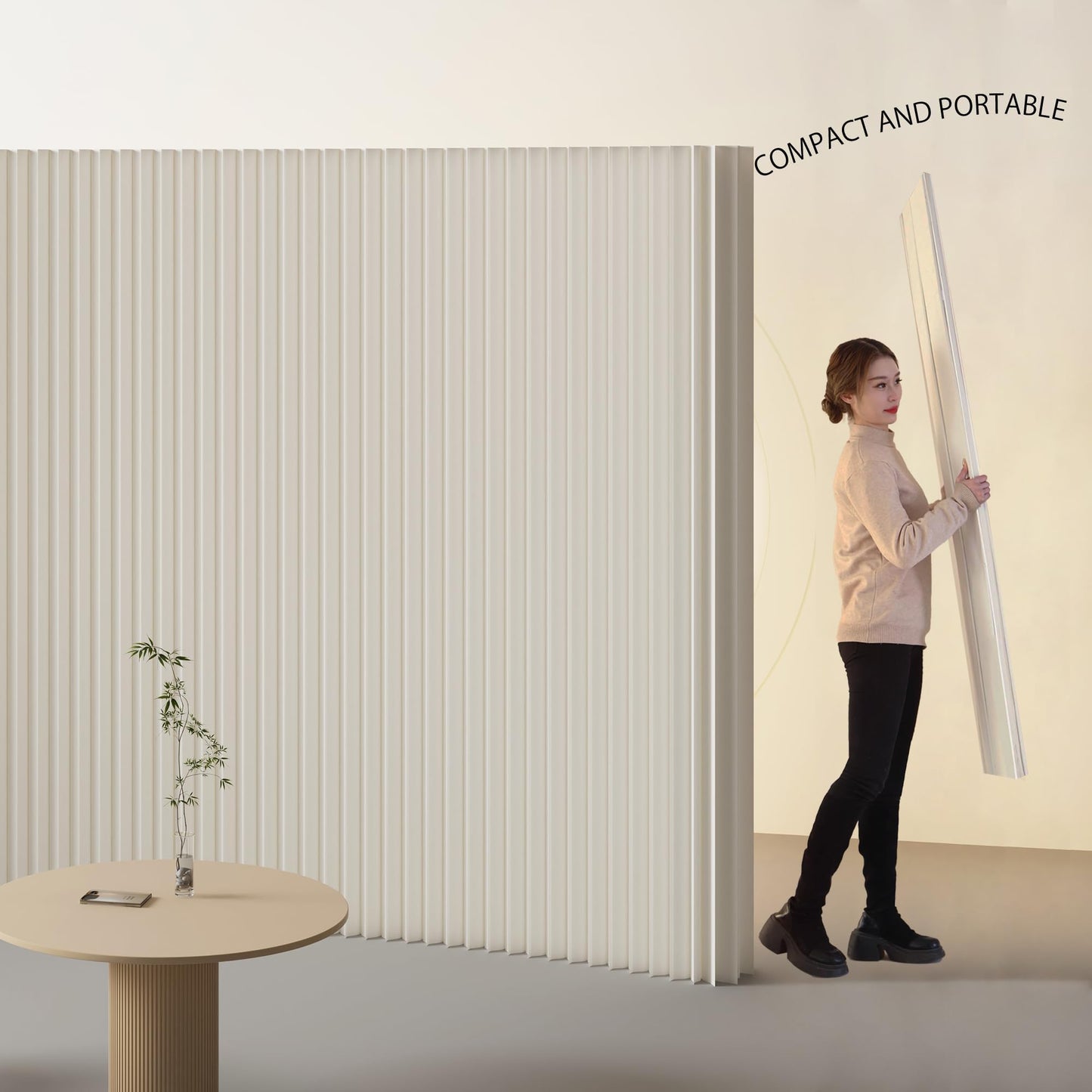 Paper Room Divider, Folding Privacy Screen Lightweight Stretchable Accordion Room Divider Wall, Portable Paper Wall Divide for Home, Office, Clothing Shop (White, L:118in x W: 17in x H:79in)