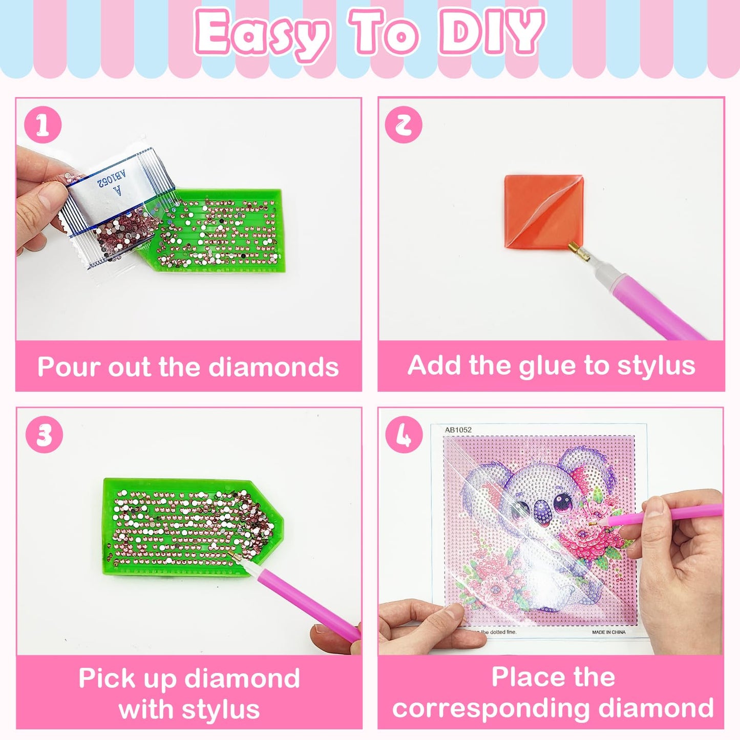 NANZHOO 4 Pack Diamond Art Kits Diamond Painting Kits for Beginners, 5D Cute Animals Diamond Art Gem Art Dimond Art Paintings, Mosaic Kits DIY Full Drill for Gift Home Wall Decoration, 6x6 Inch