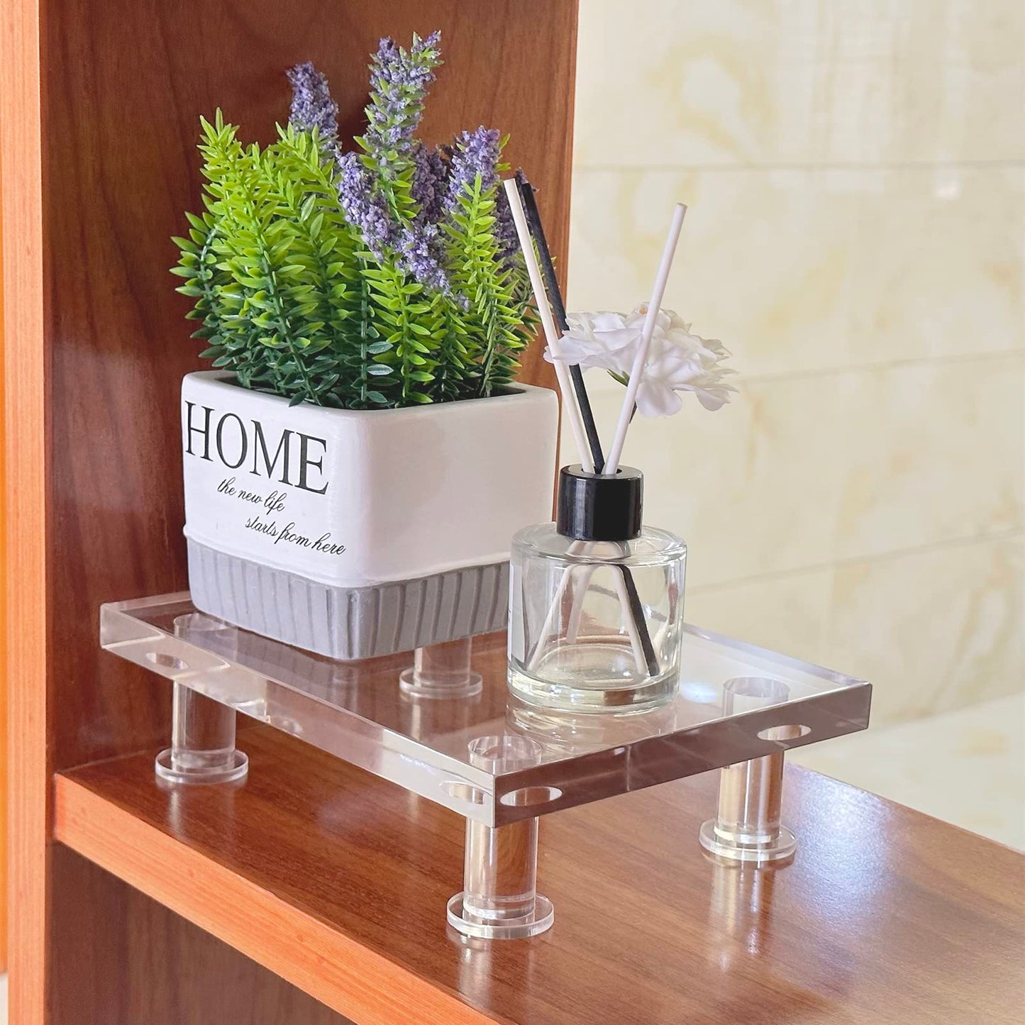 Bigfety Acrylic Pedestal Tray Stand Riser for Bathroom Kitchen countertop, Clear Display Base Home Decor