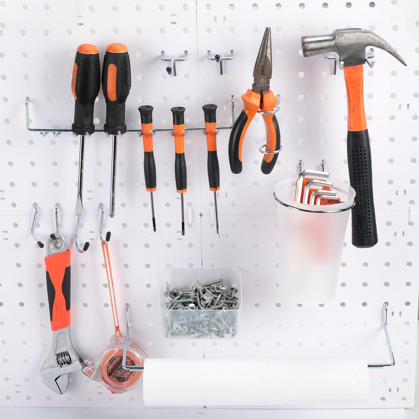 Zubebe 106 Pcs Pegboard Hooks Assortment with Bins, Pegboard Accessories Organizer Kit Include Bins with Hooks and Loops Paper Towel Craft Holder for Hanging Tool(Silver, Clear)