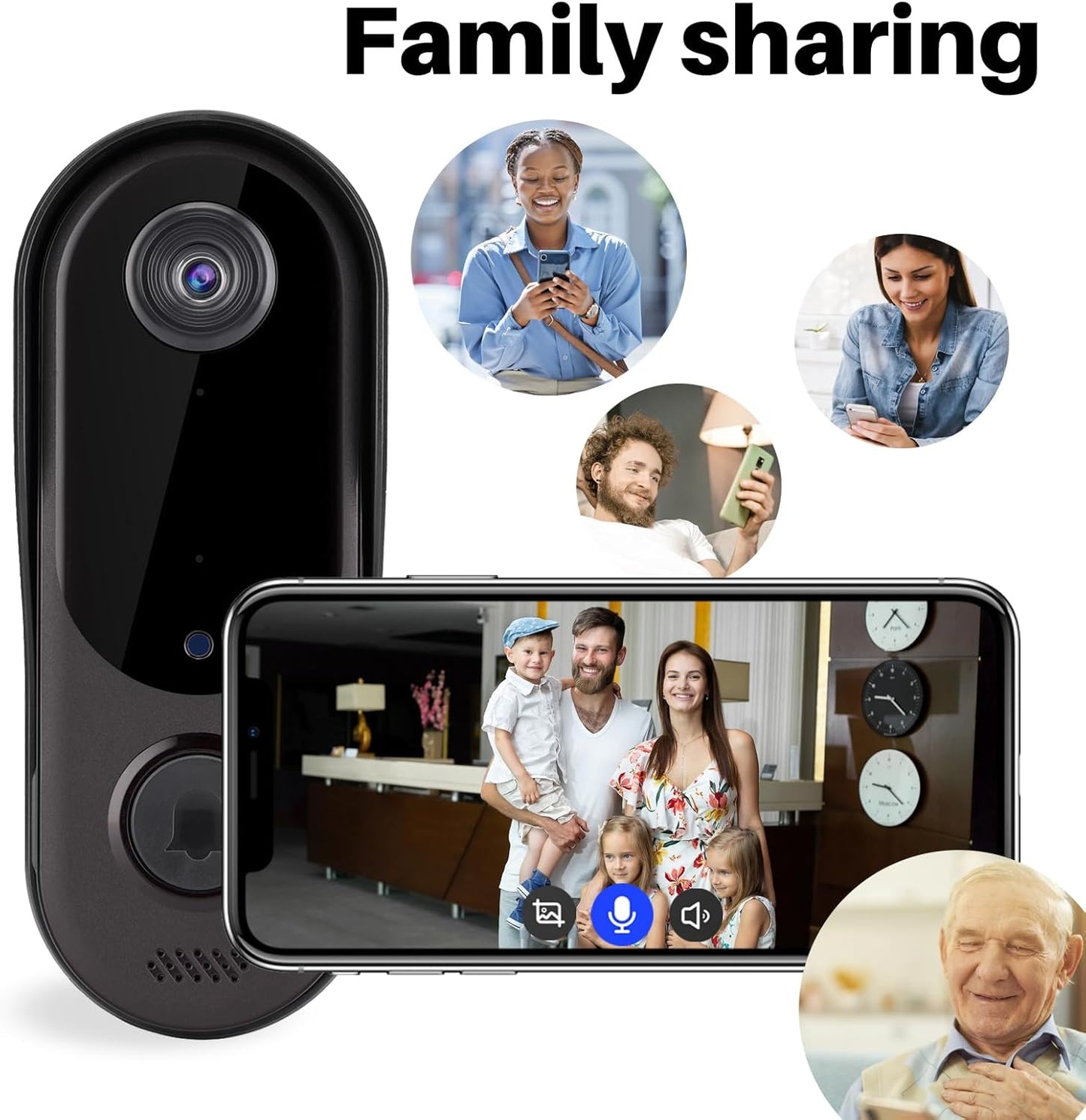 2.4GHz WiFi Smart Video Doorbell with Wireless Charging - HD Full-View, Two-Way Talk, Instant Phone Alerts, Wireless Chime