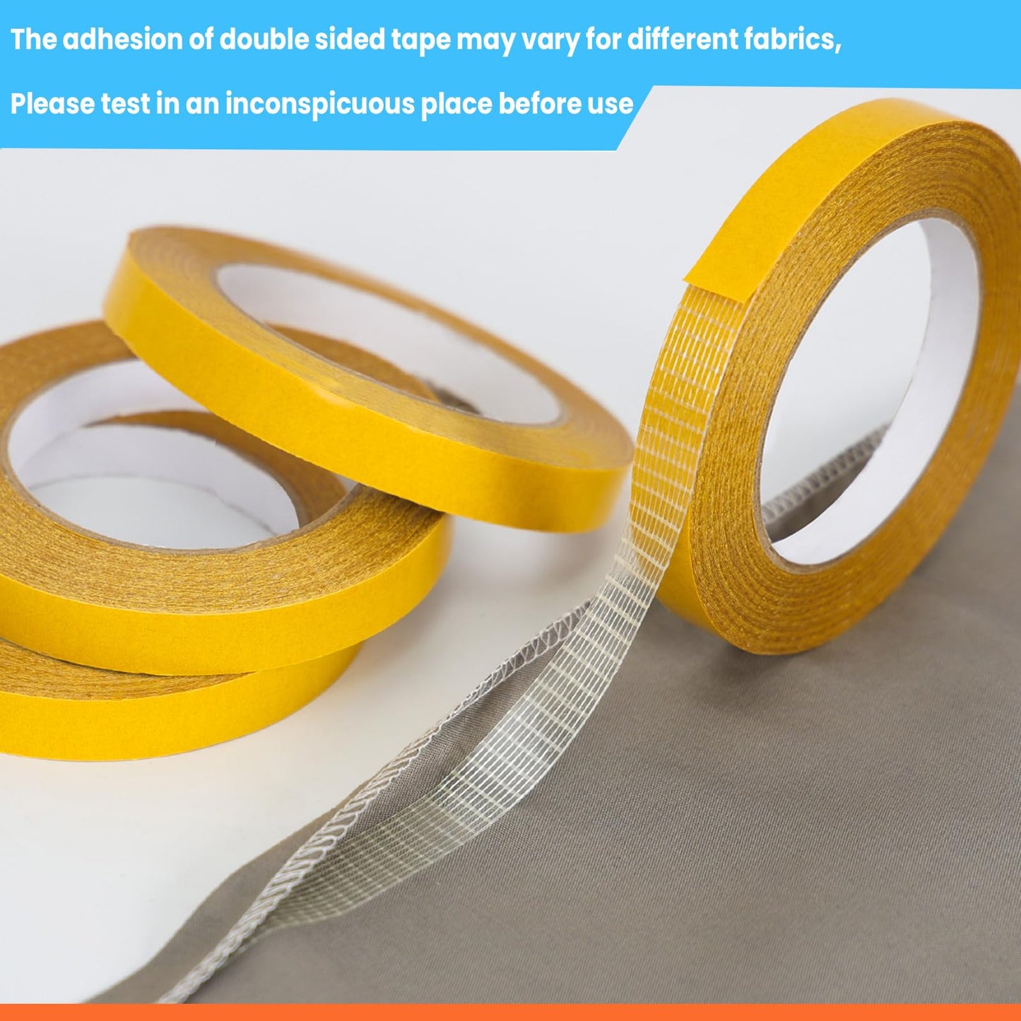 Double Sided Fabric Tape Heavy Duty for Hem, Fashion Dress, Cloth, Curtains, No Sewing or Ironing need, High Adhesive Sticky but Removable and Residue free, Multipurpose, 0.5 in x 33FT/10m x 4Rolls