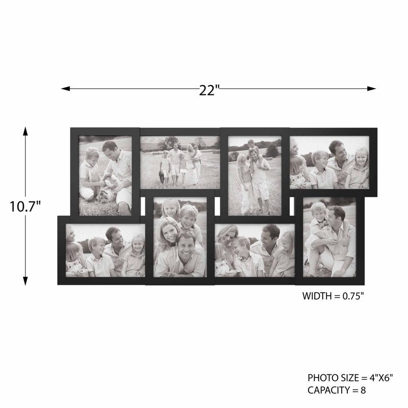 Collage Picture Frame with 8 Openings for 4x6 Photos- Wall Hanging Multiple Photo Frame Display for Personalized Decor by Lavish Home (Black)