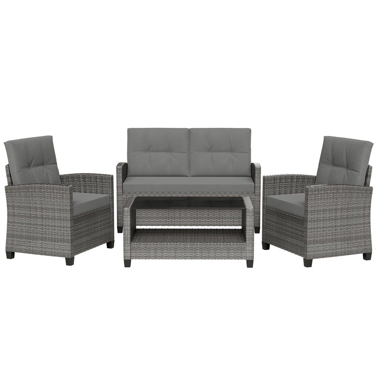 Shintenchi 4 Piece Patio Furniture Set, Outdoor Rattan Conversation Set with Coffee Table, Outside Wicker Sectional Sofa Couch with Cushion, Gray