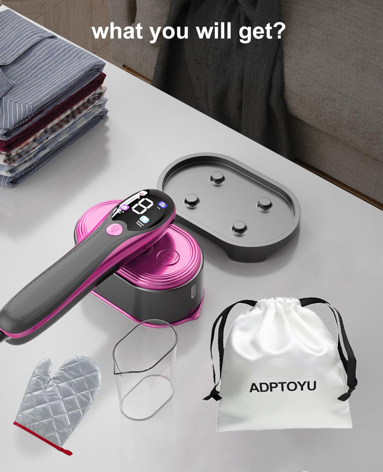 ADPTOYU 2-in-1 Steamer & Iron for Clothes, Portable Handheld Garment Steamer with LED Display, Large Ceramic Panel Travel Clothes Steamer Iron, 10s Fast Heat-Up All-Fabric Remove Wrinkle (Purple)