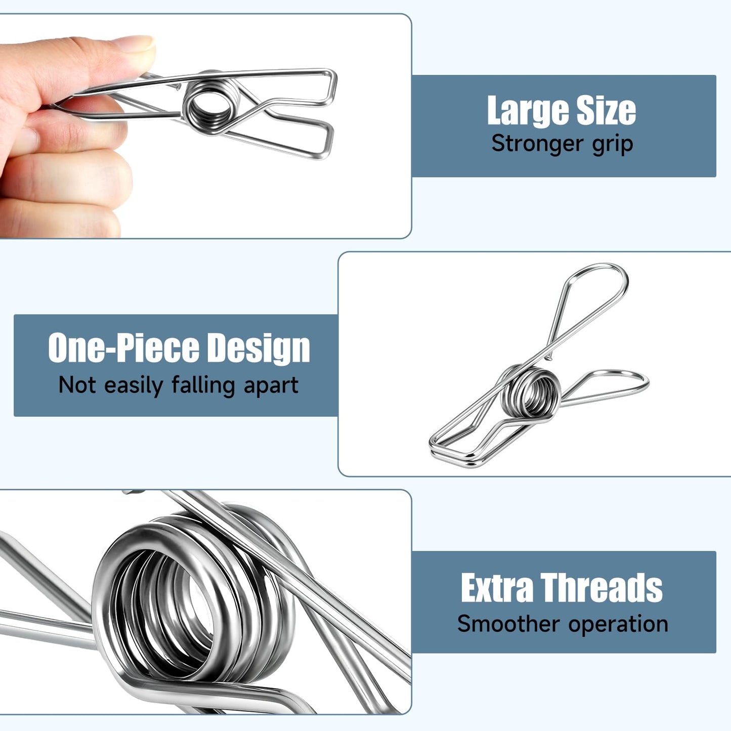Large Metal Clothes Pins Heavy Duty (20 Pack), 3.4” Stainless Steel Wire Clothespins Outdoor Indoor with Storage Bag, Thick 2.5 mm Rust-Proof Laundry Clips, Strong Clothespin & Metal Bag Clips