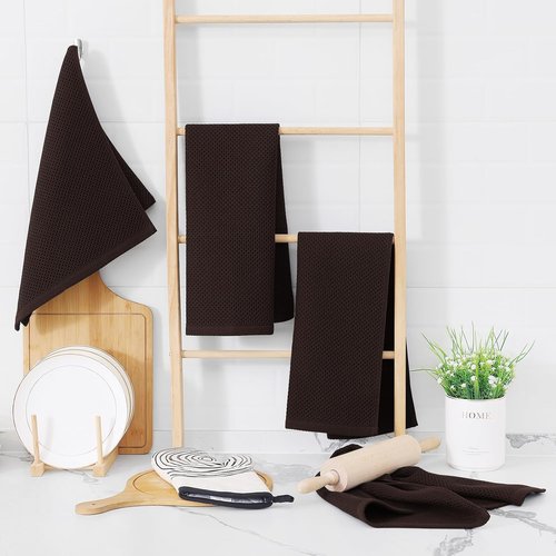 Homaxy 100% Cotton Waffle Weave Dish Towels - Ultra Soft & Absorbent | Quick Drying, 13 x 28 Inches, 6-Pack, Dark Brown