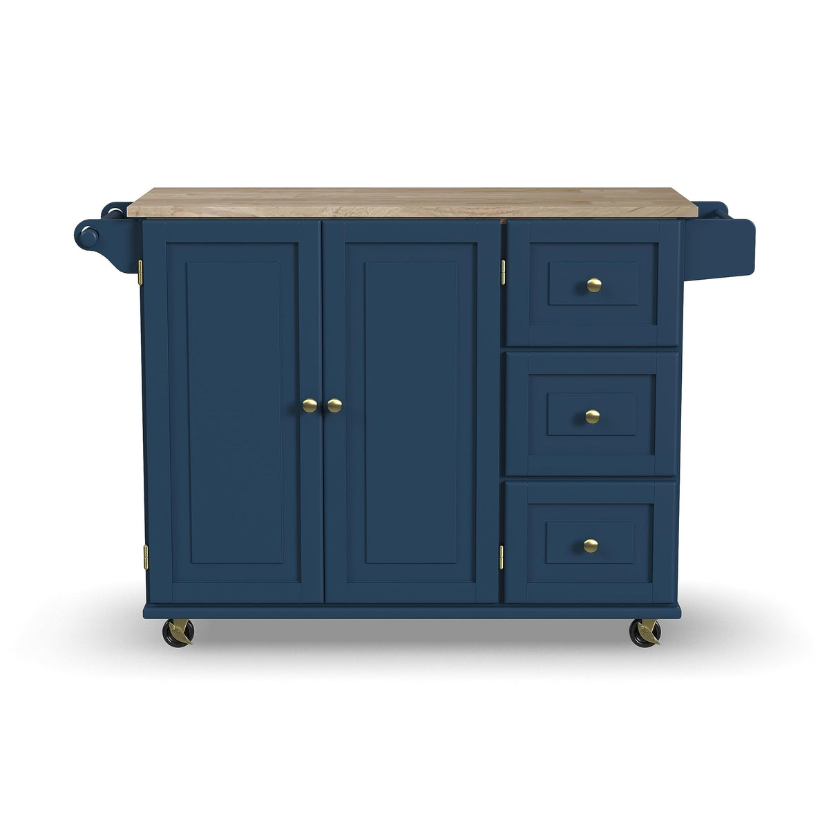 Homestyles Mobile Kitchen Island Cart with Wood Top and Dropleaf Breakfast Bar, Blue