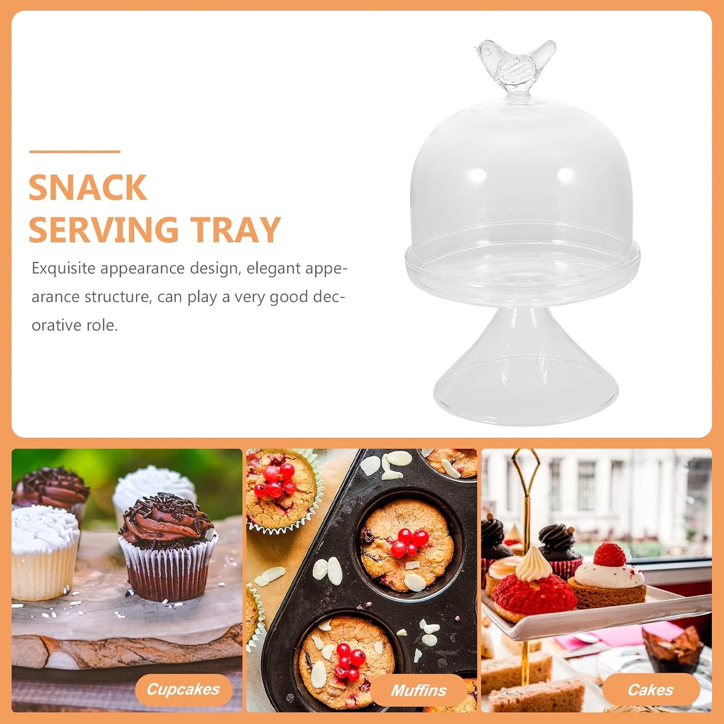 Glass Cake Plate with Dome, Small Cake Display Server Tray for Kitchen, Birthday Party, Wedding