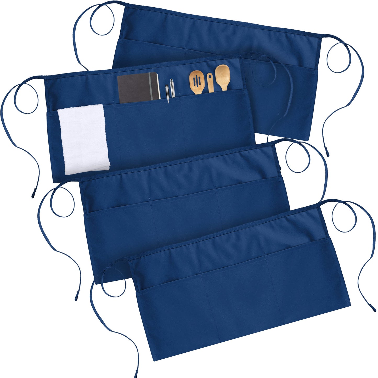Utopia Wear 4 Pack Server Aprons with 3 Pockets, Waiter and Waitress Waist Aprons for Women with Pockets, Water and Oil Resistant Men Short Aprons (Blue)