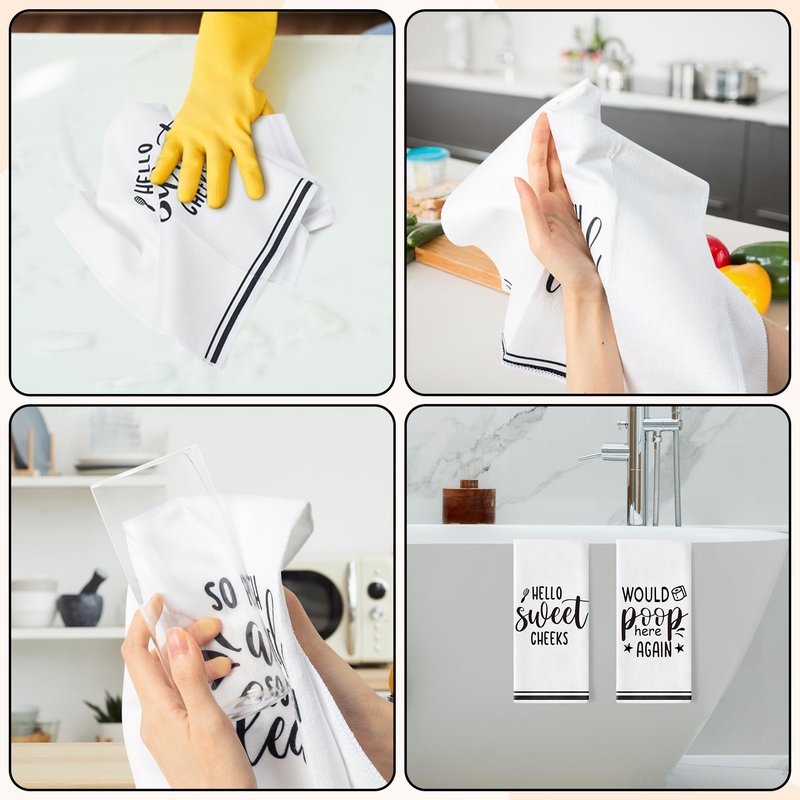 AellasNervalt Funny Sayings Hand Towel - 6Pcs Sweet Cheeks Fun Bathroom Decorative Absorbent Soft Polyester Towels for Bathroom Bar Dining Room Kitchen Decor, Housewarming Gift for Hostess Home Friend