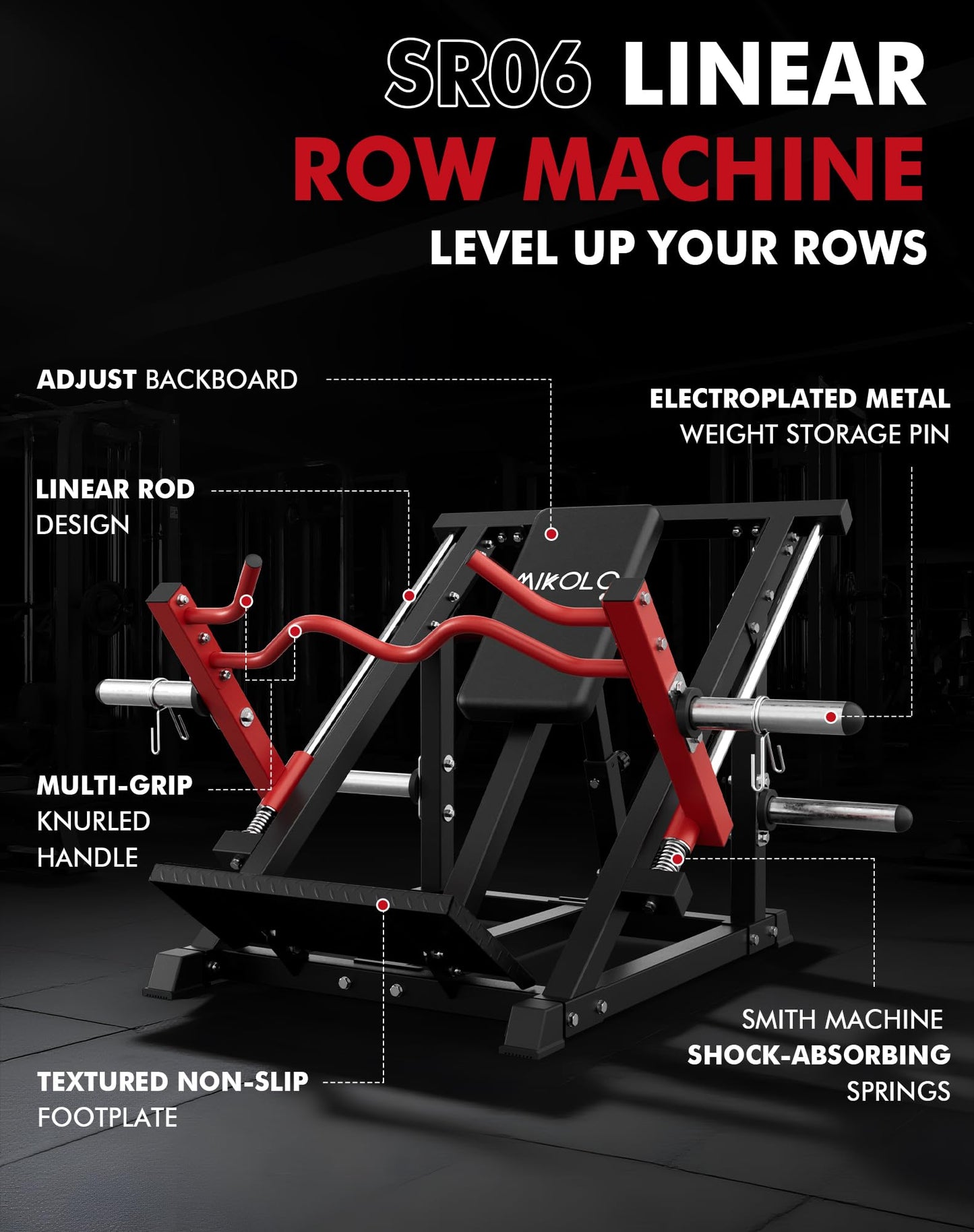 Mikolo Linear Row Machine, Rowing Machine for Home with Plate-Loaded Smith Row, Linear Bearing Back Workout Equipment for Home Gym(SR06 Pro)